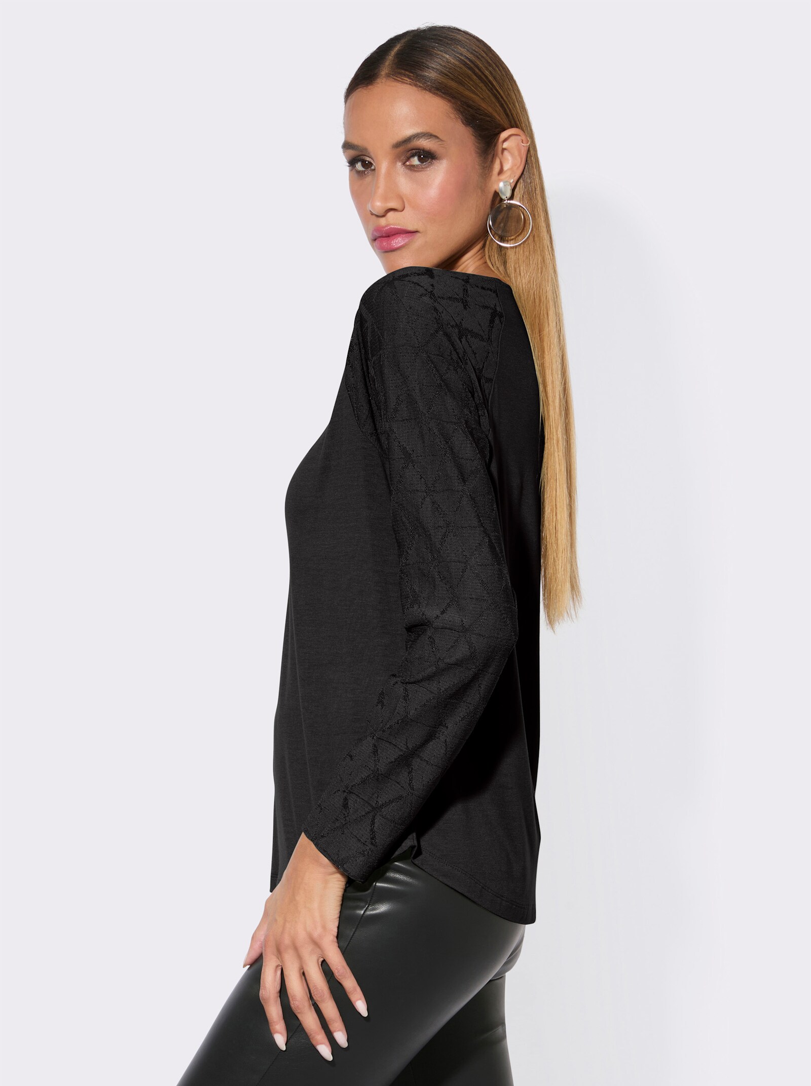 Spitzenshirt mit Reißverschluss - schwarz