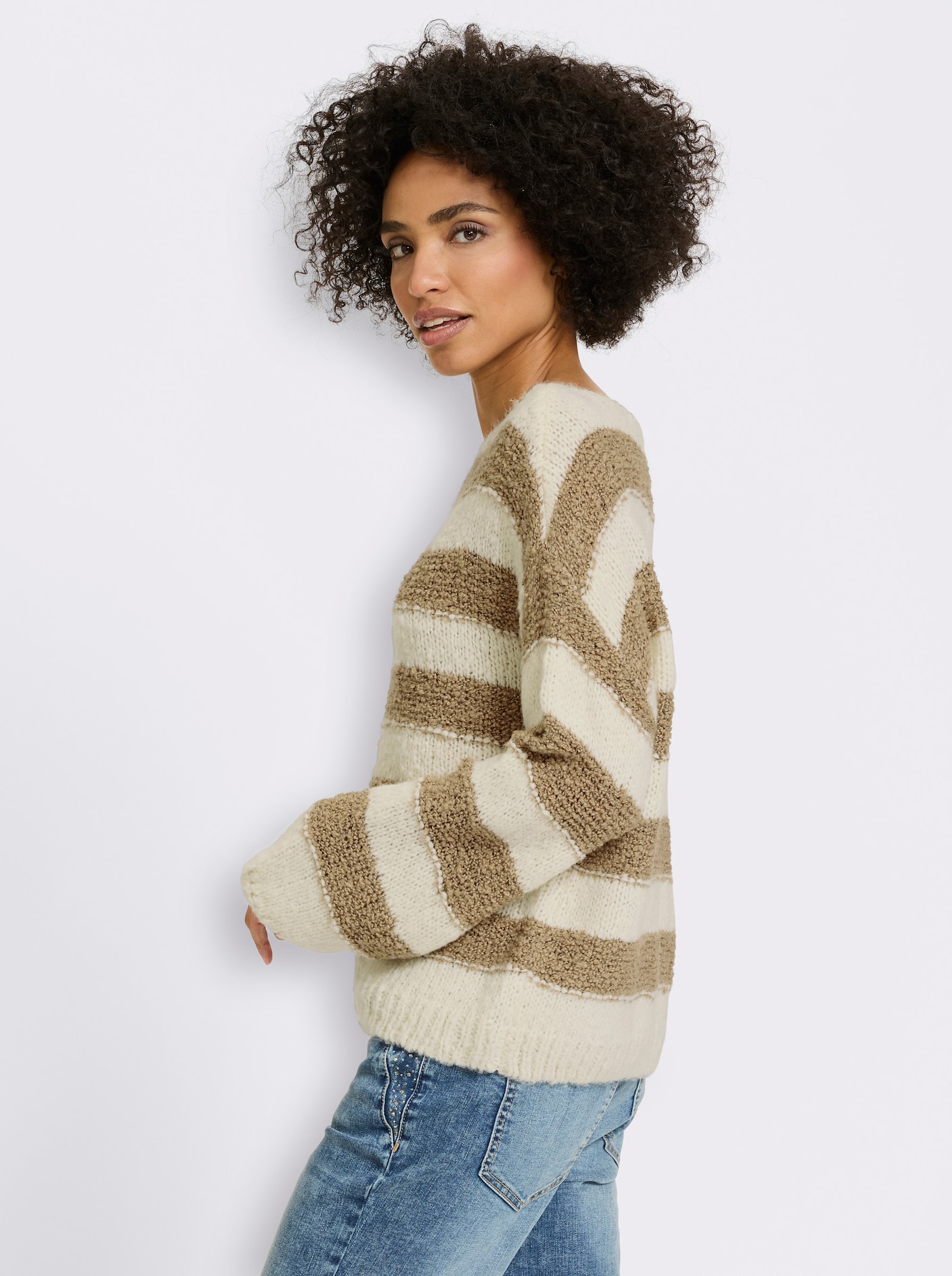 heine Pullover - champagner-braun-gestreift