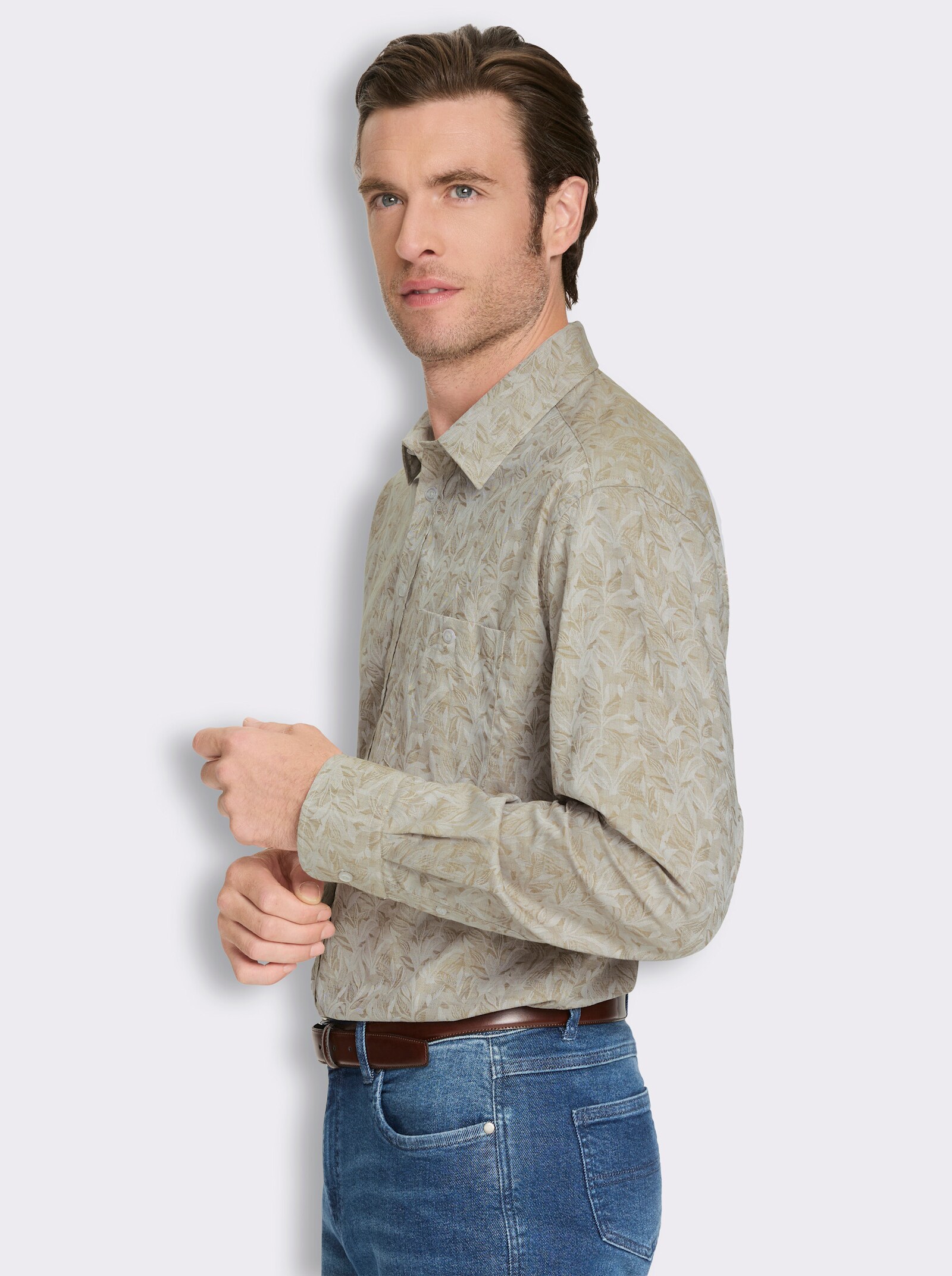 Marco Donati Langarmhemd mit Jacquard-Muster - khaki-gemustert