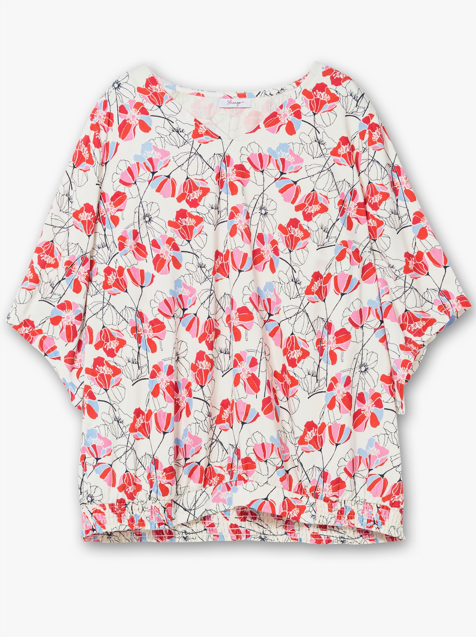 sheego Tunika mit weiten Flügelärmeln - rosé-gemustert