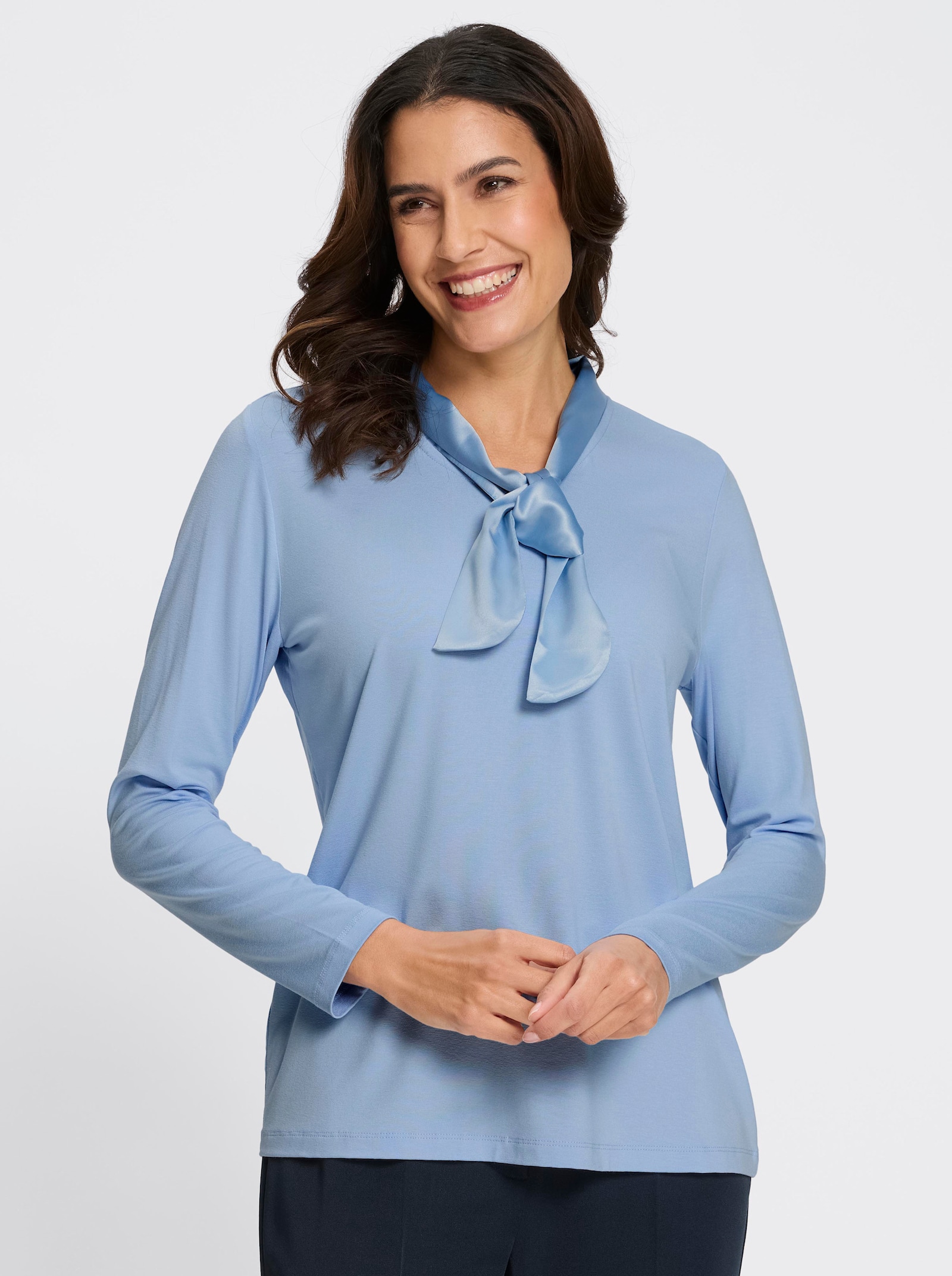 Langarmshirt mit Schluppe - eisblau