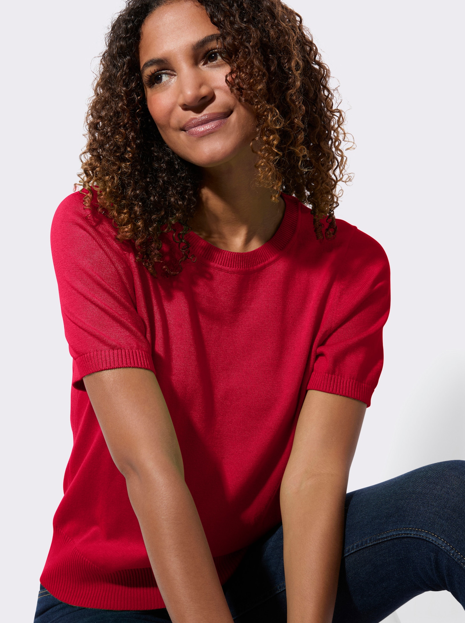 Bomullströja med ribbade avslut - röd