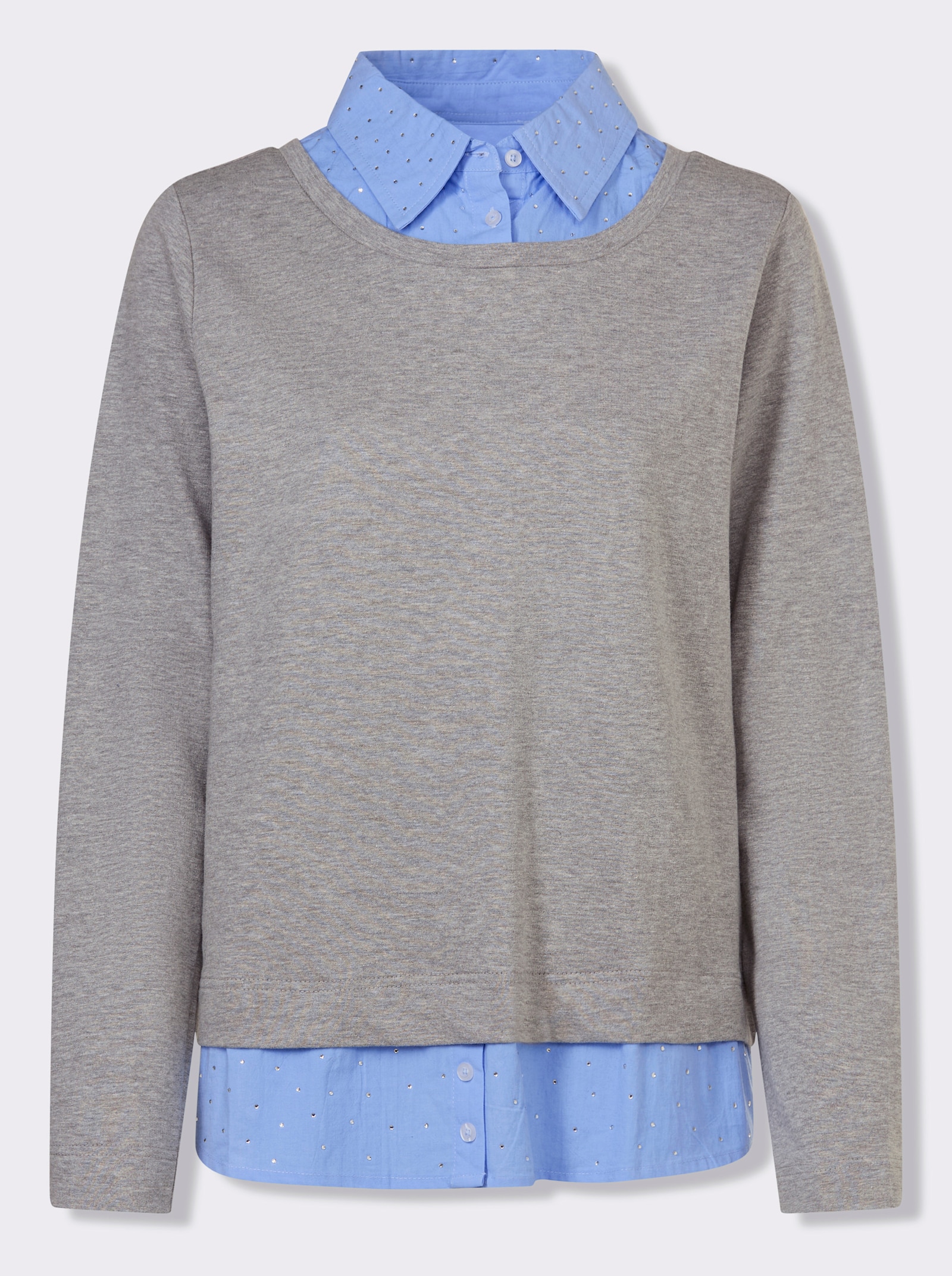 heine Sweatshirt mit Bluseneinsatz - grau-himmelblau-meliert