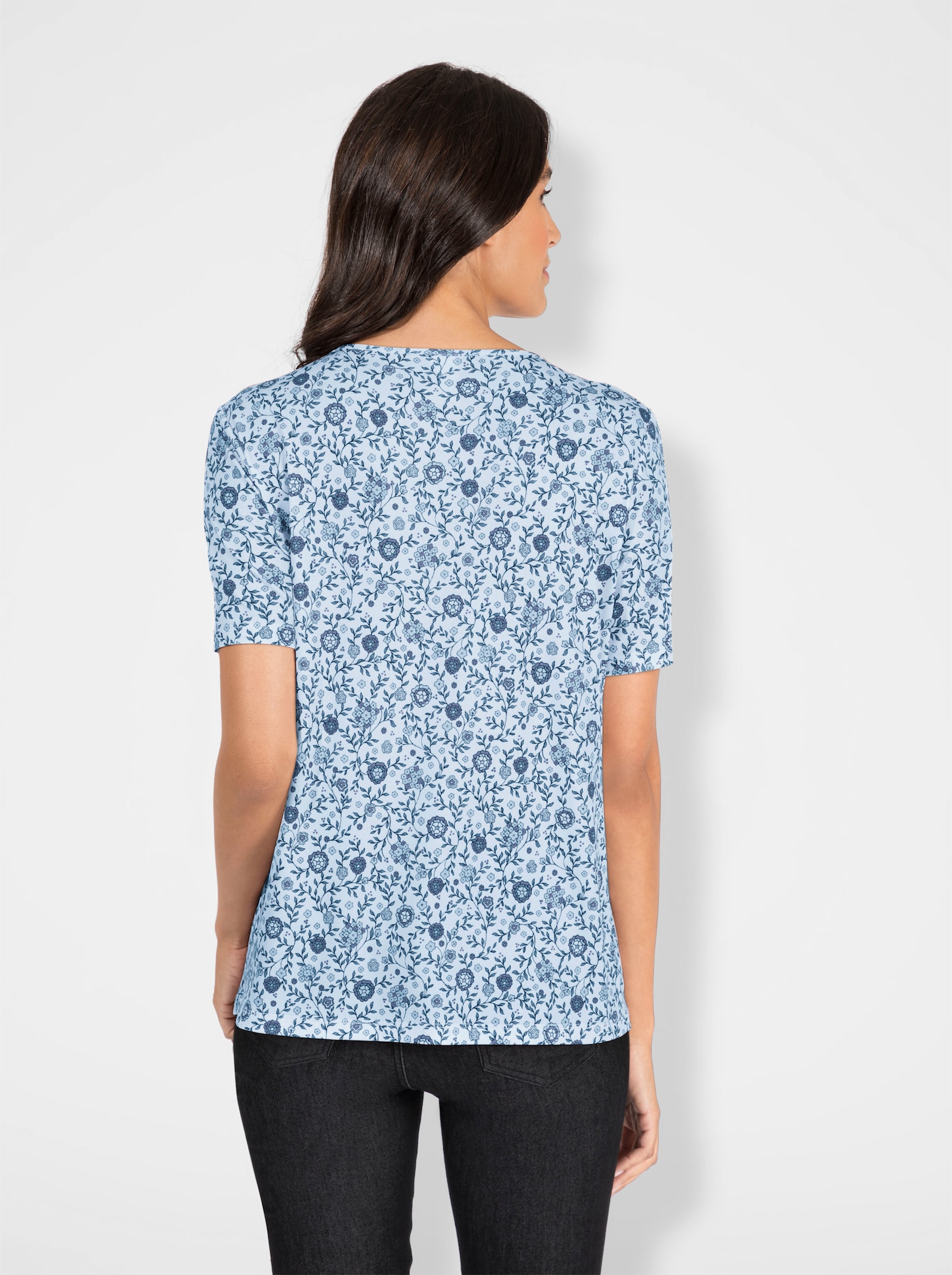Print-Shirt mit Falte vorne - hellblau-jeansblau-bedruckt