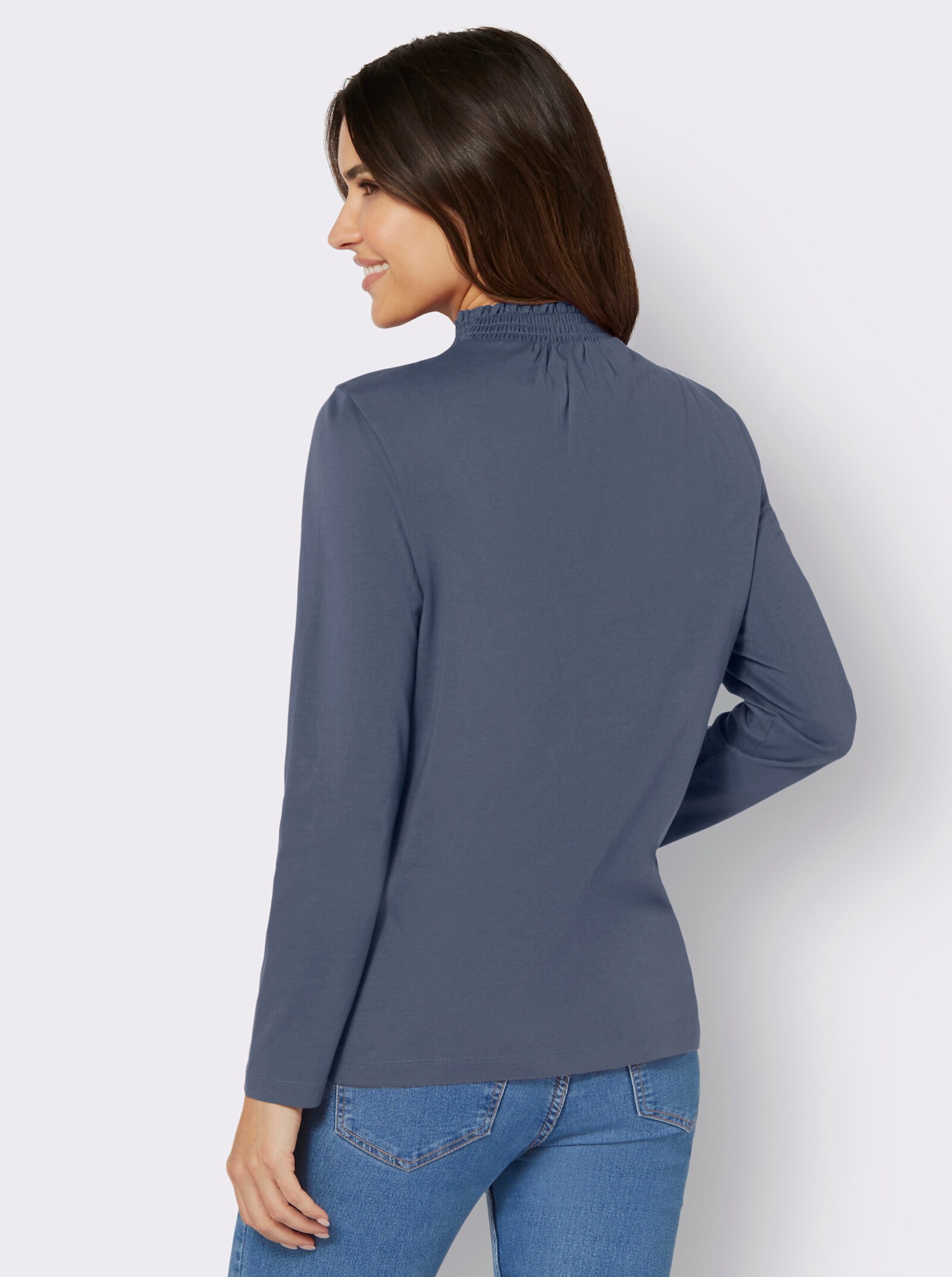 T-shirt à col montant avec fronces devant - bleu fumée