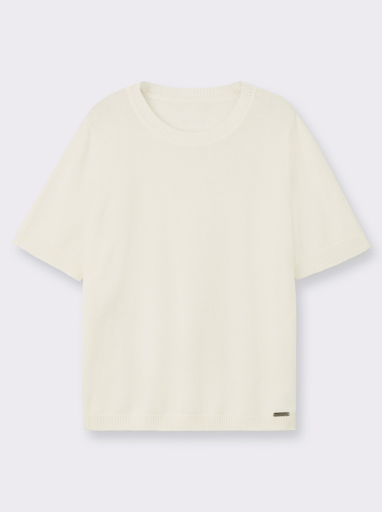 Kurzarmpullover mit Rippabschlüssen - wollweiß