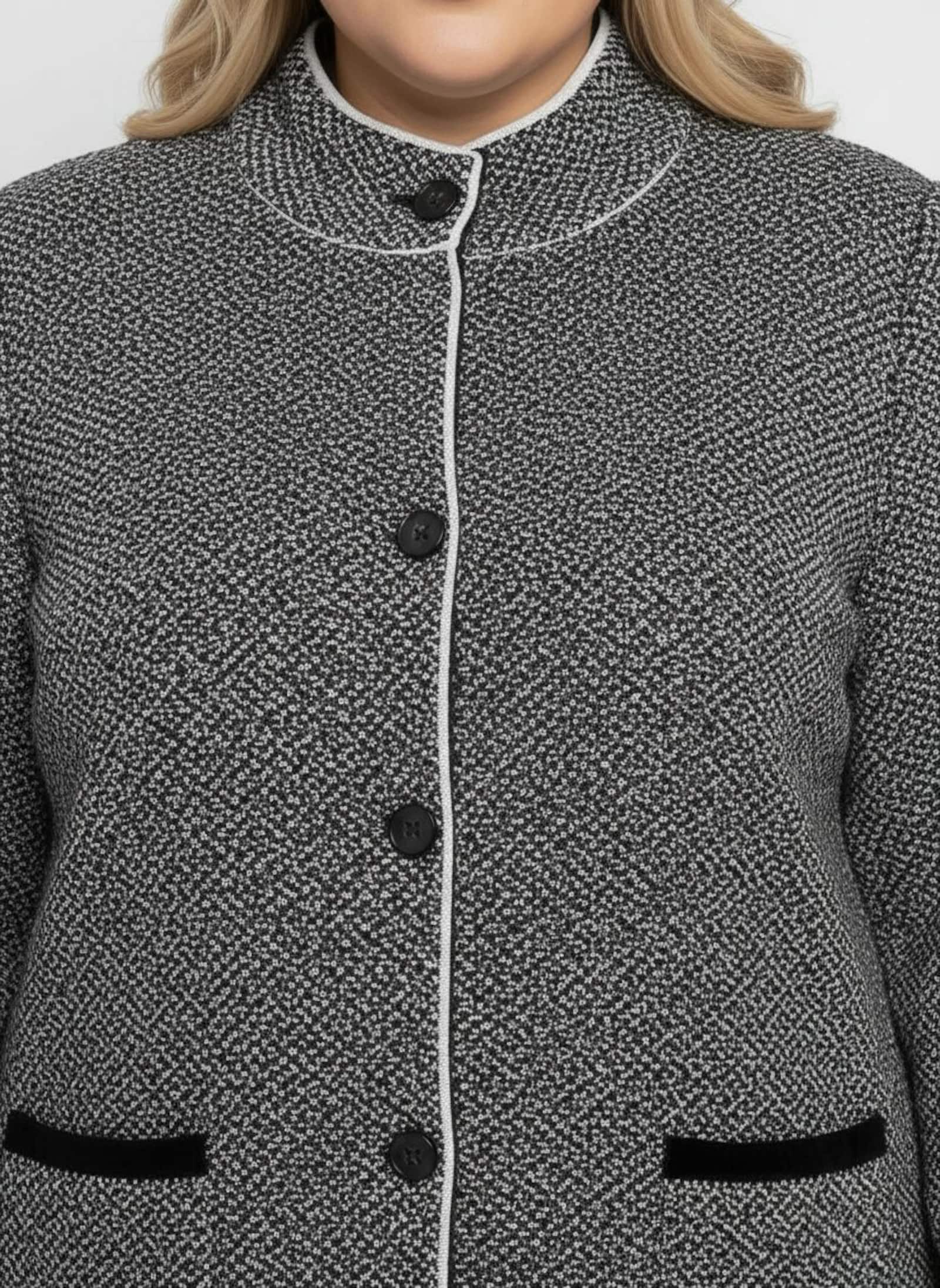 Jacquardstrickjacke mit Stehkragen - ecru-schwarz-meliert