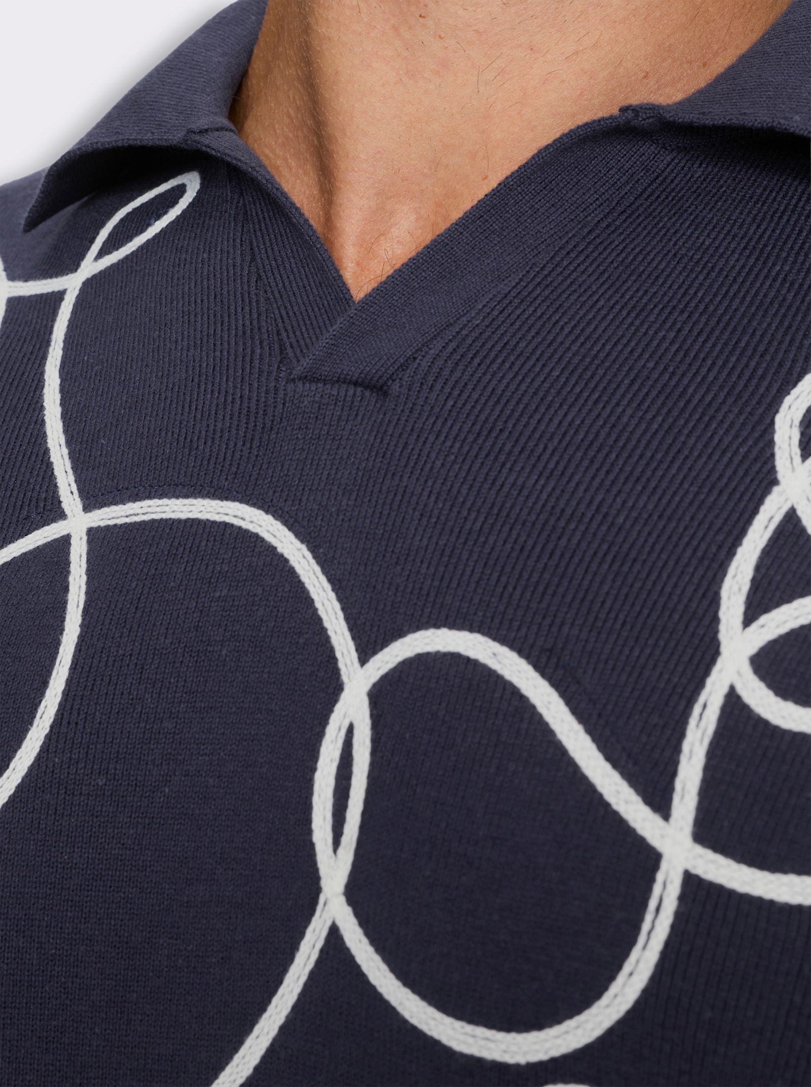 Marco Donati Kurzarmpullover aus formstabilem Milano-Ripp - marine-ecru