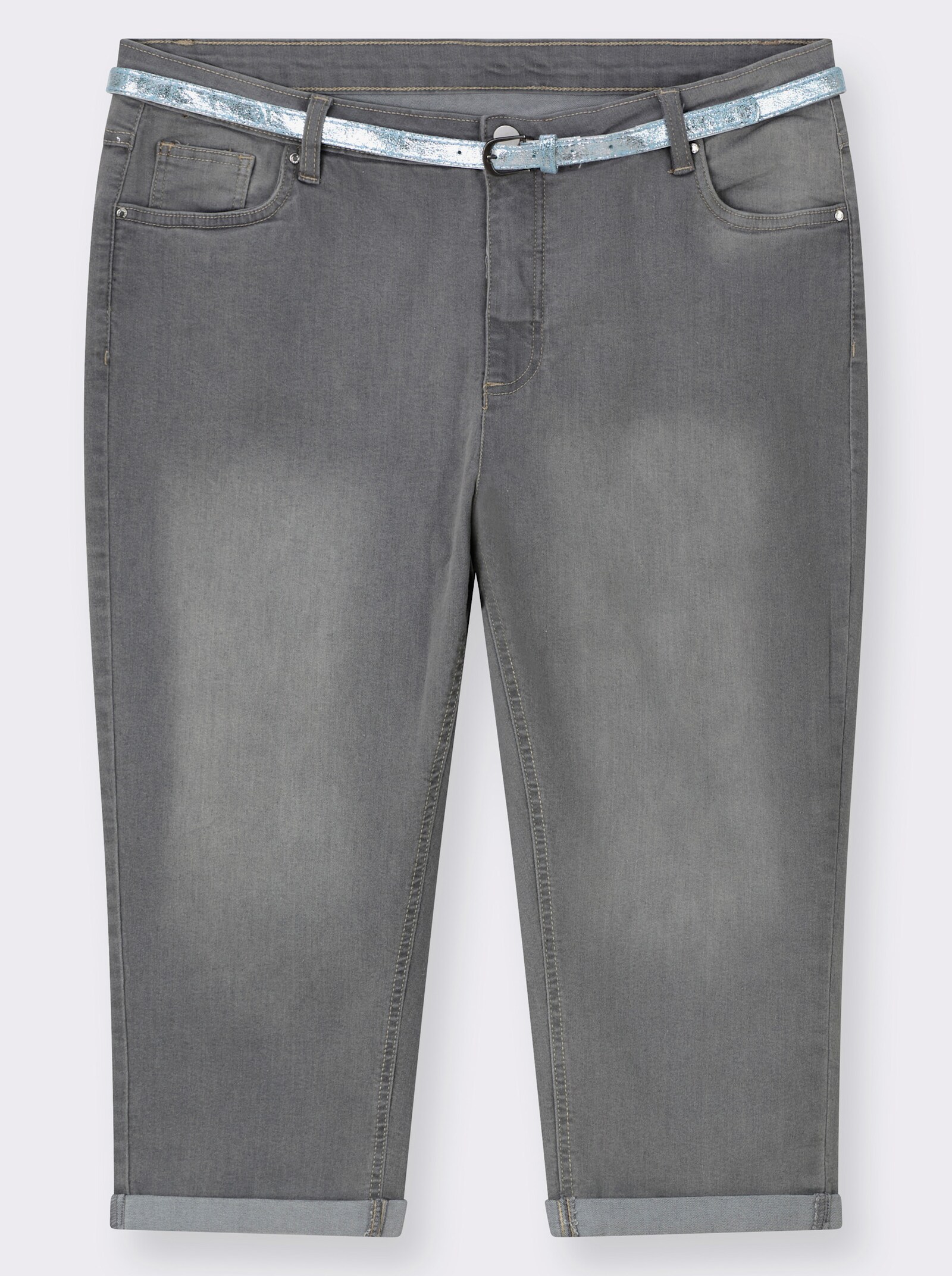Caprijeans inklusive Gürtel - grey denim
