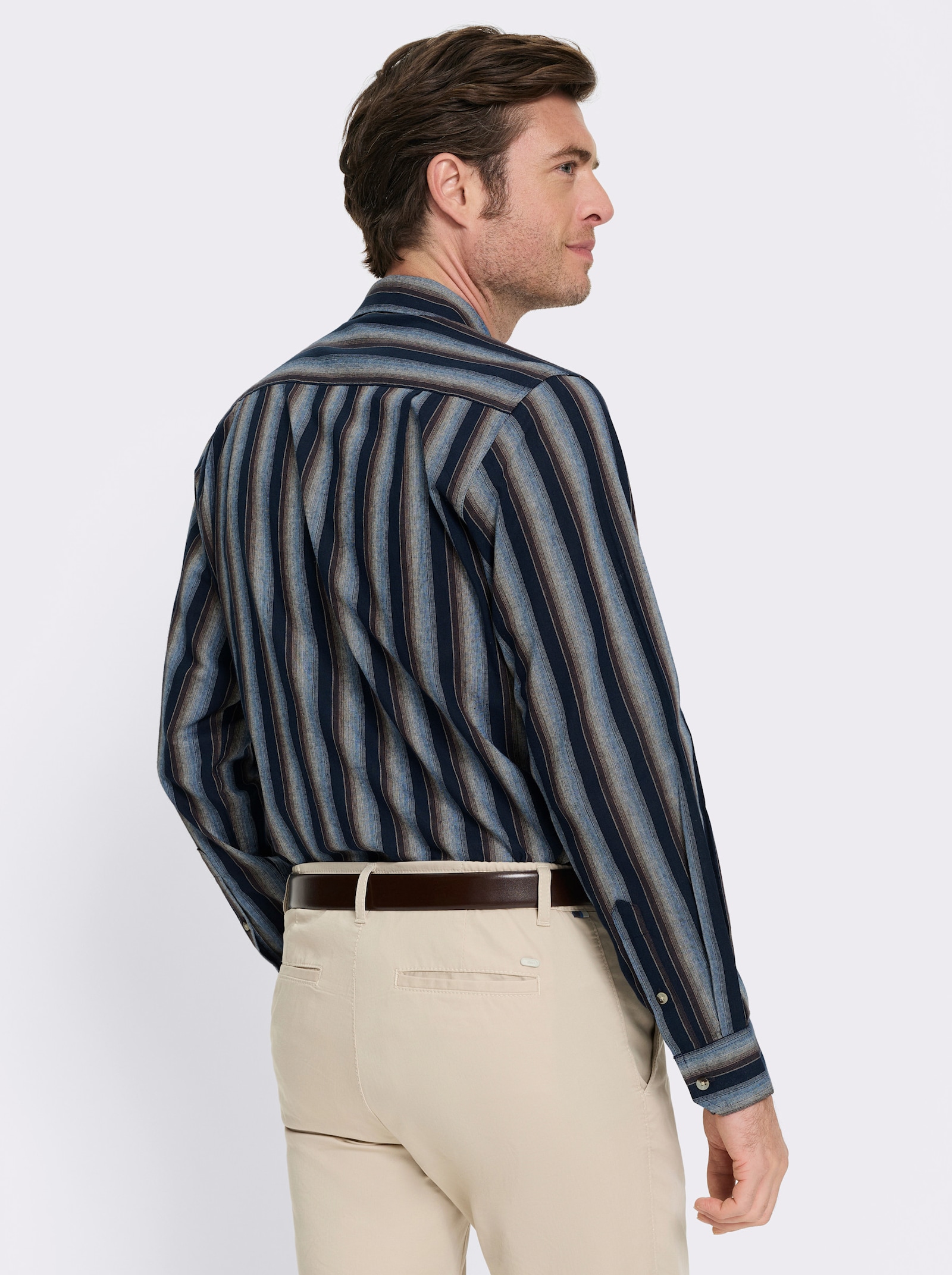 Marco Donati Streifenhemd mit 2 knöpfbaren Brusttaschen - marine-schoko-gestreift