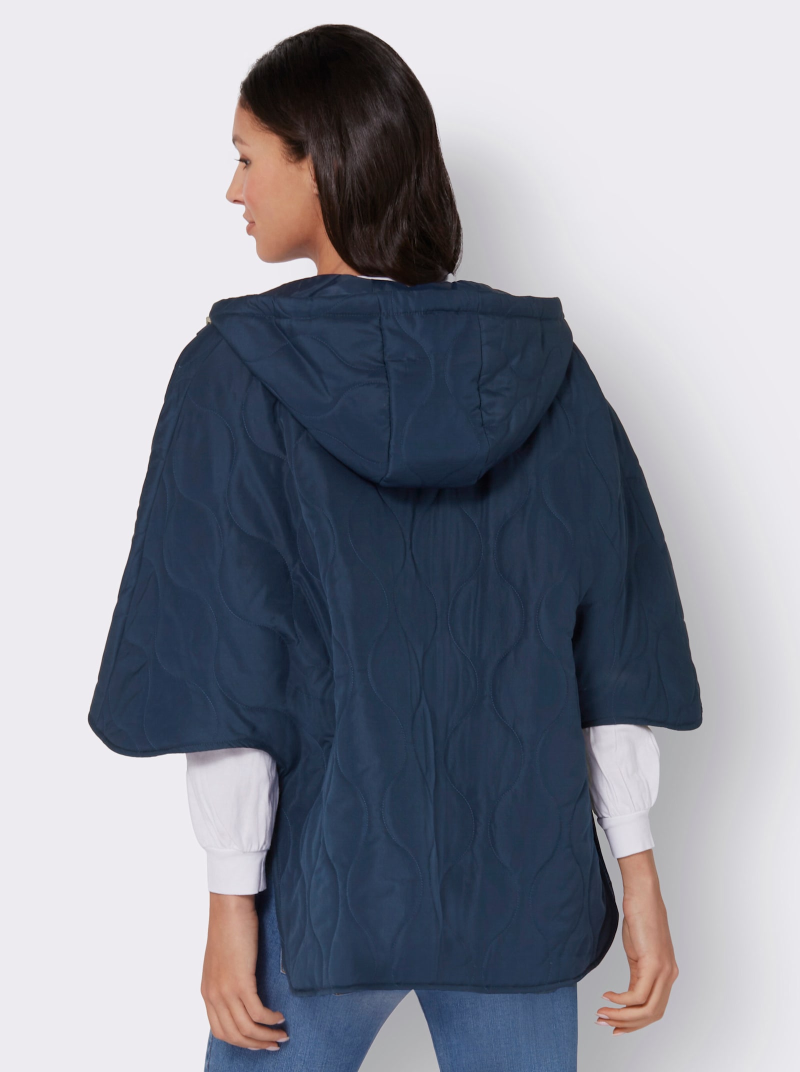 Steppjacke in Poncho-Form - dunkelblau