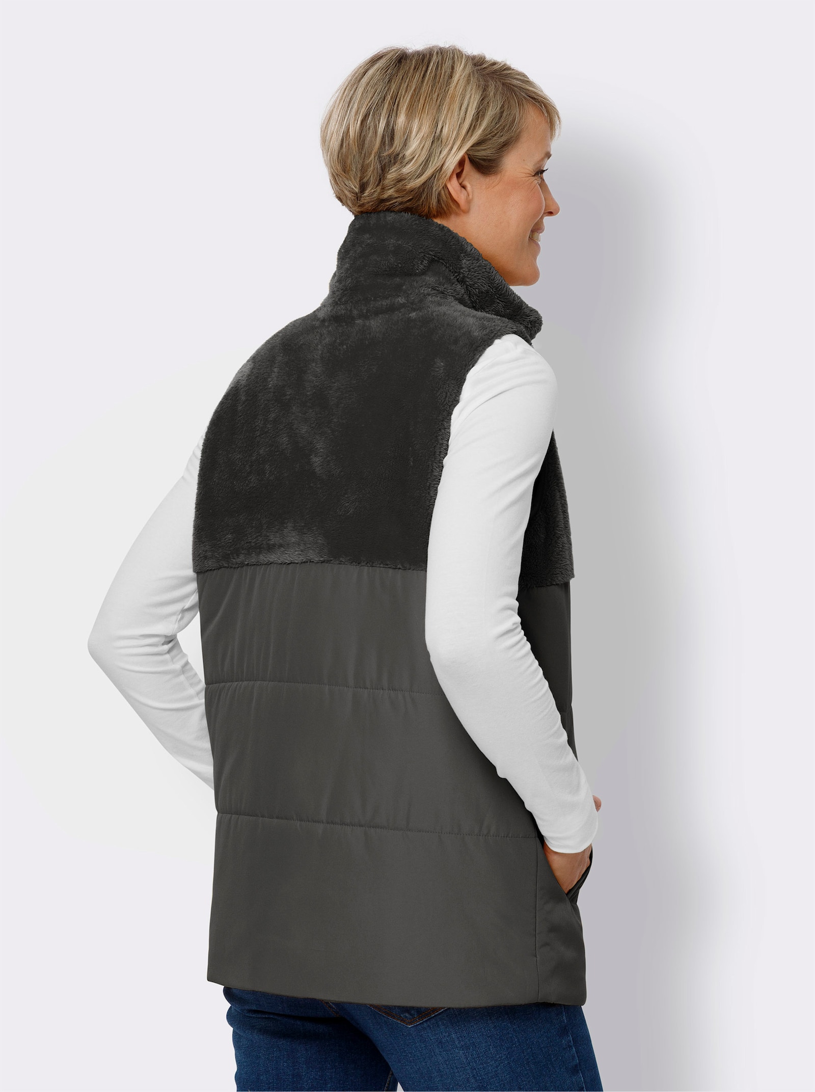 Steppweste mit Teddy-Fleece - graphit