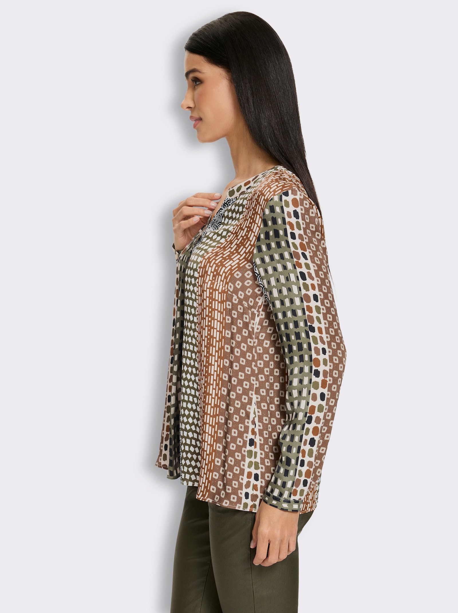 heine Schlupfbluse aus Satin - sand-khaki-bedruckt