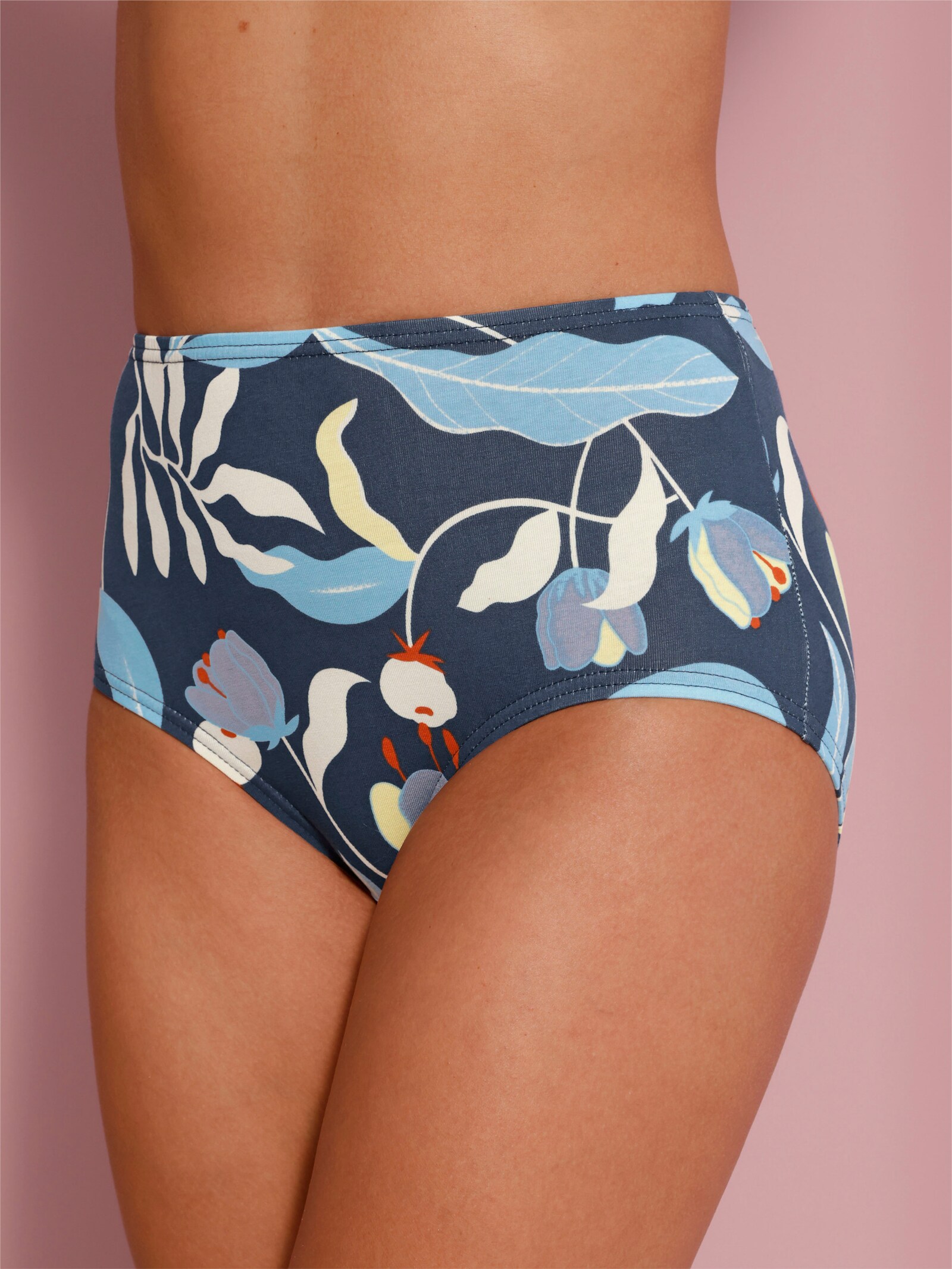 Taillenslip im 3er-Pack, Baumwoll-Qualität - dunkelblau-bedruckt + aqua + champagner
