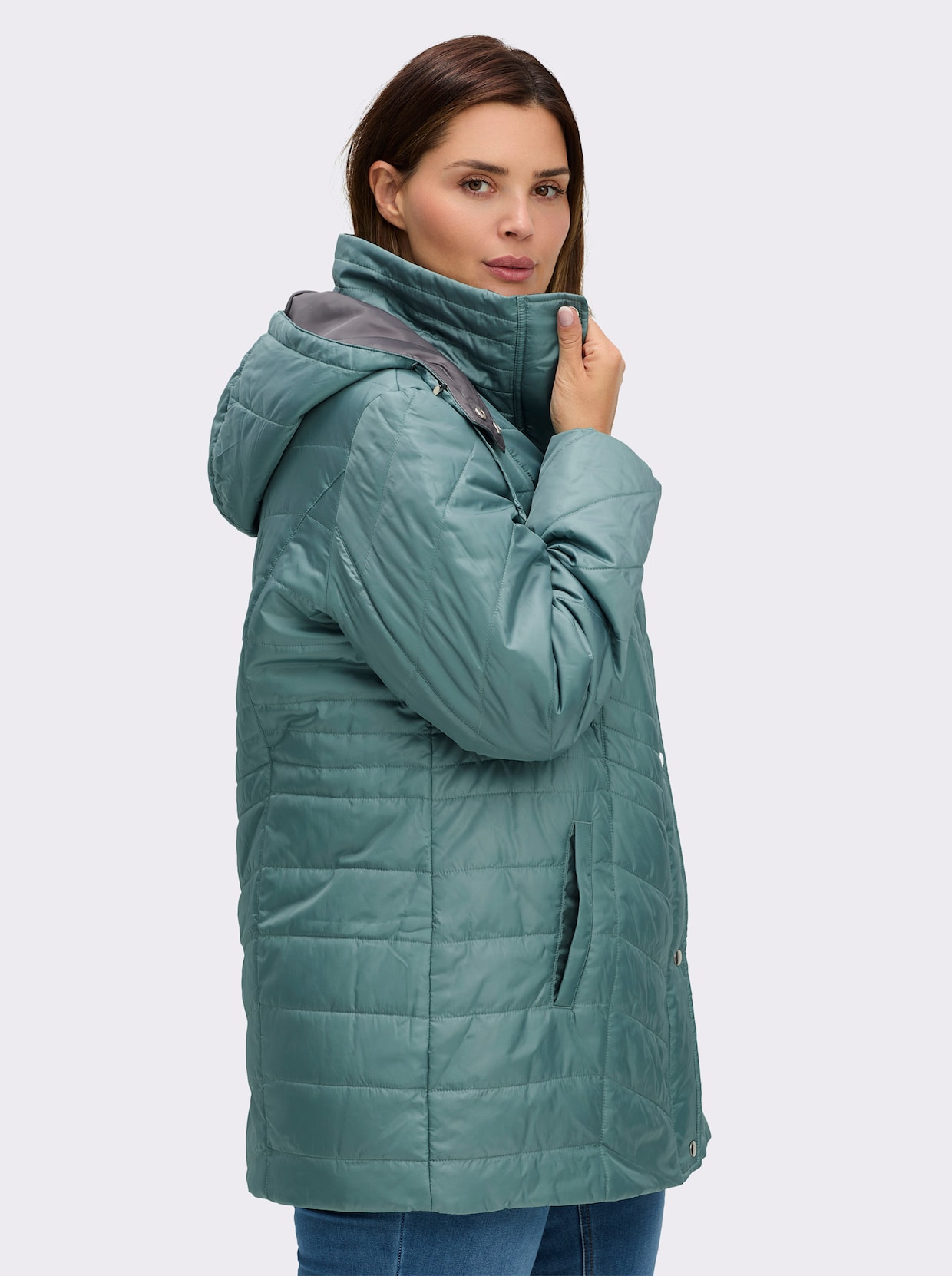 Steppjacke mit Kontrastfutter - jade-grau