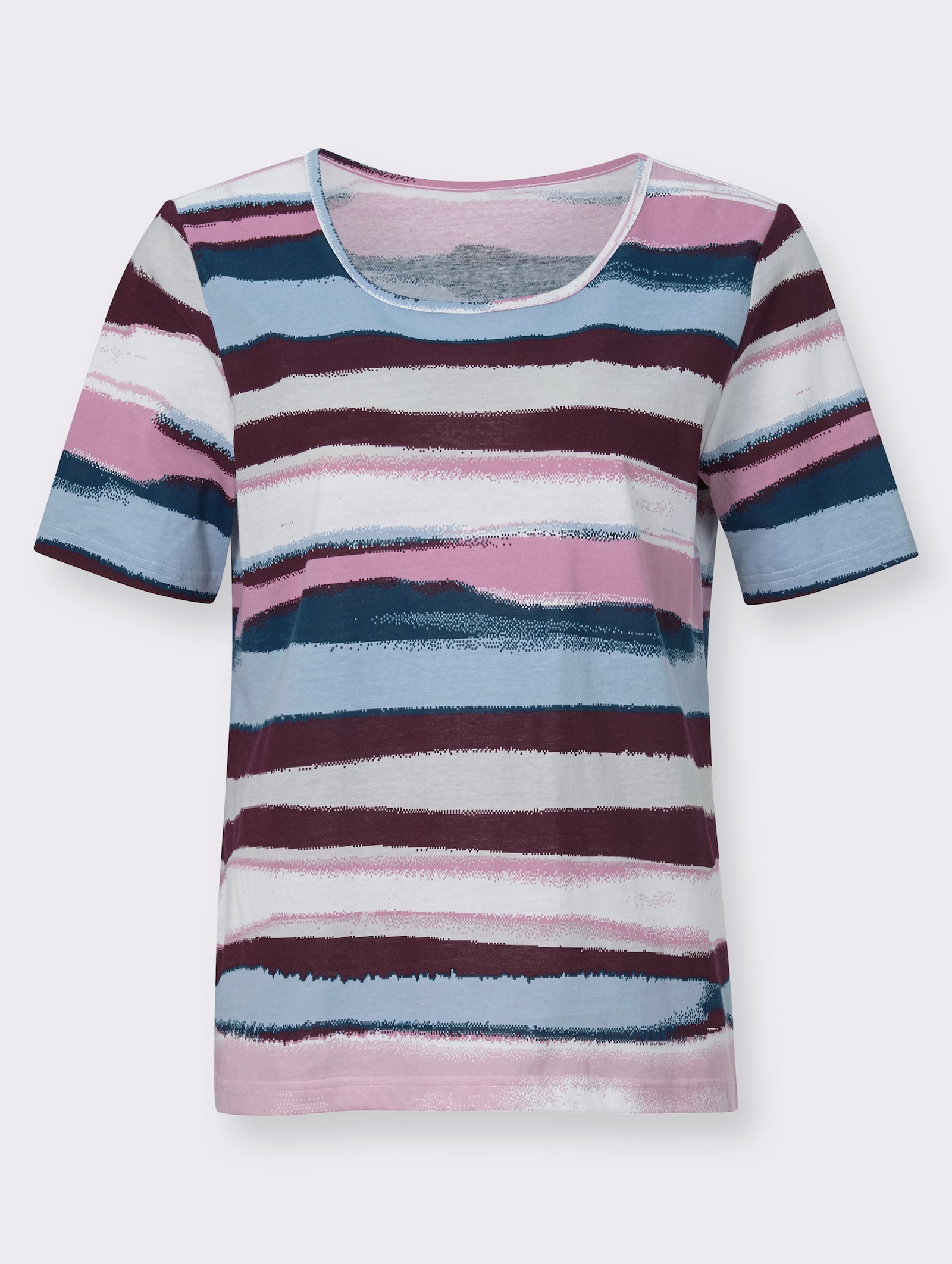 Kurzarmshirt mit mehrfarbigen Streifen - rosé-bleu-gestreift