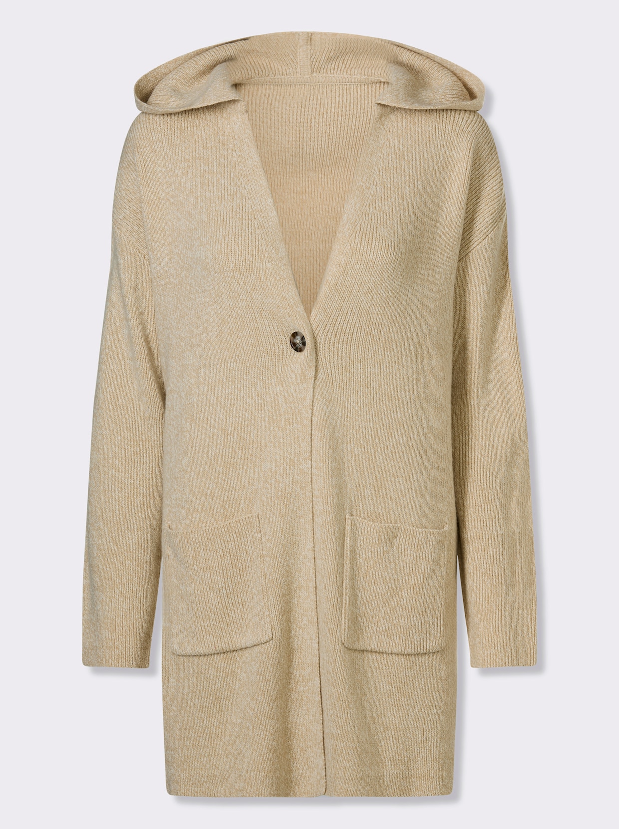Longstrickjacke - beige-champagner-meliert
