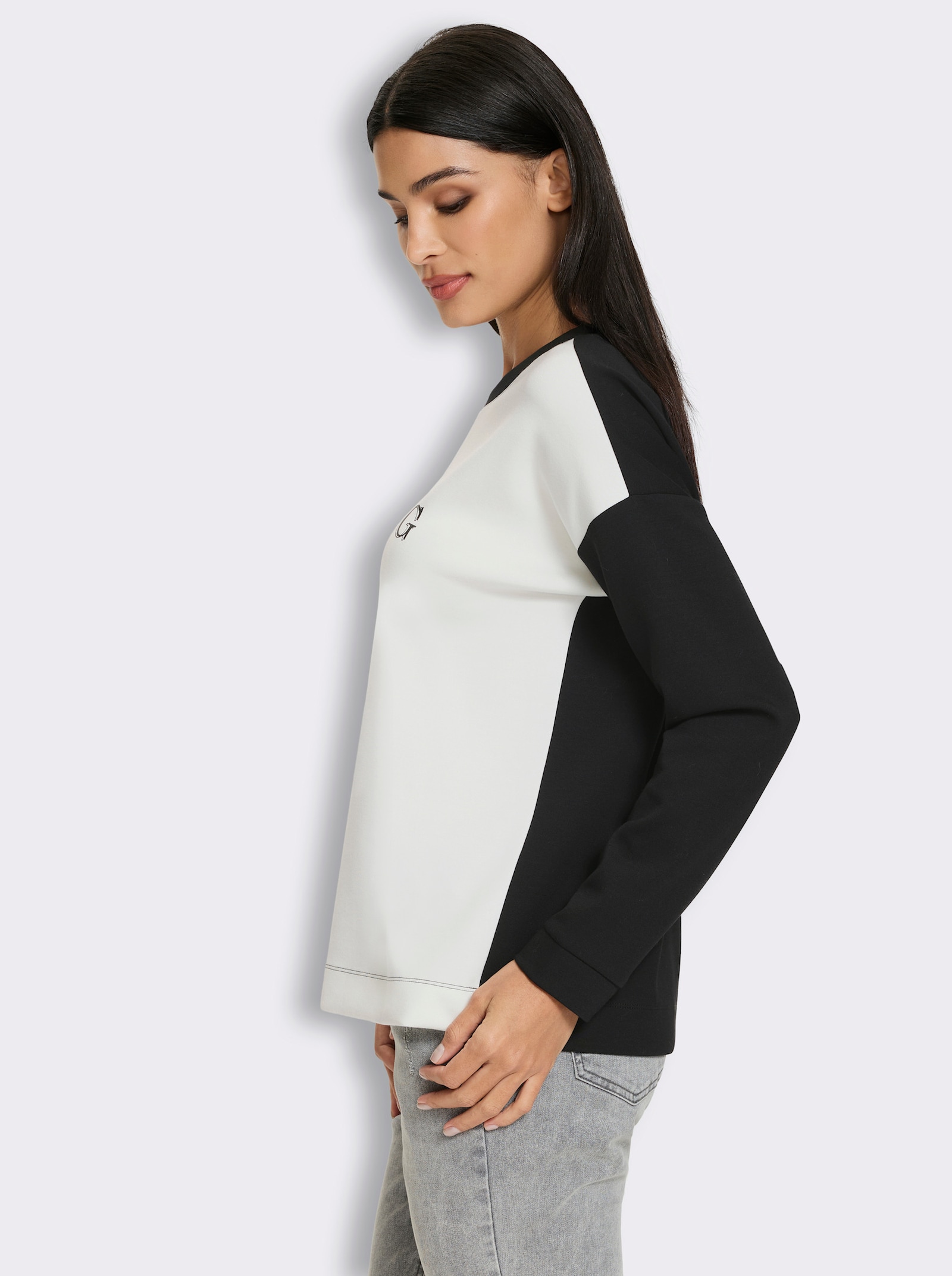 heine Sweatshirt mit Schriftzug vorn - schwarz-ecru-gemustert