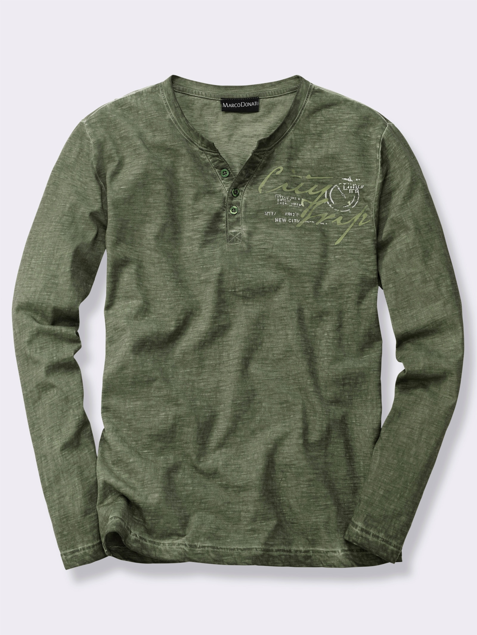 Marco Donati Langarmshirt in Used-Optik - khaki