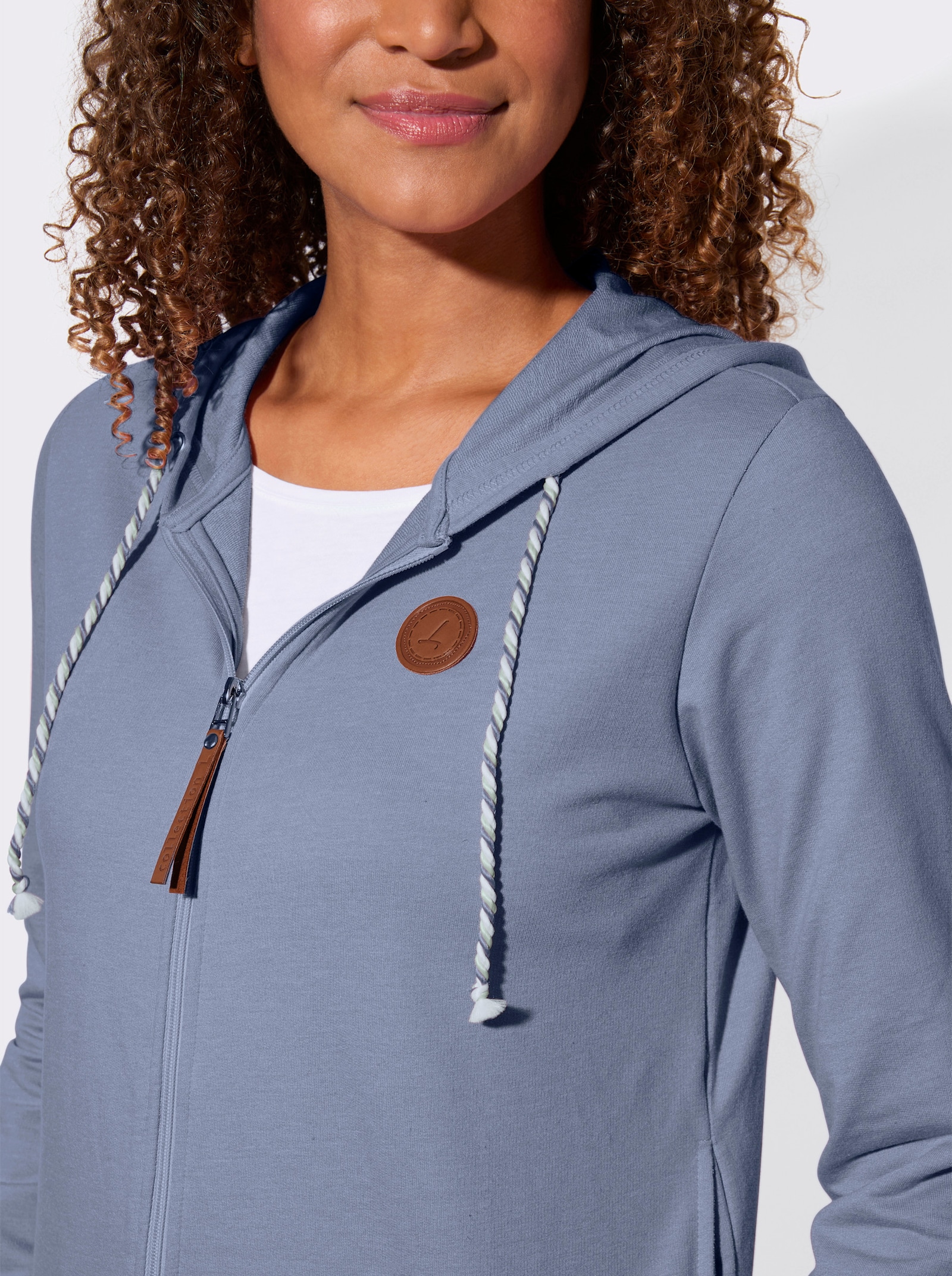 Shirtjacke mit Kontrast-Rippbündchen - taubenblau