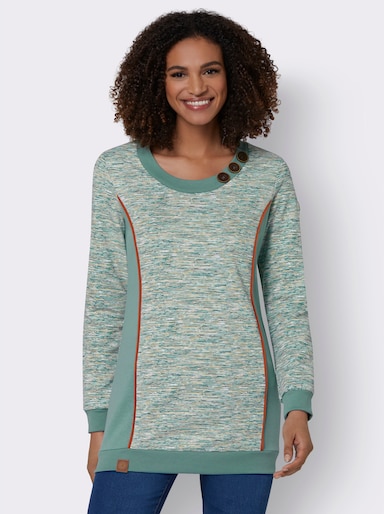 Sweatshirt in Longform - jade-weiß-meliert