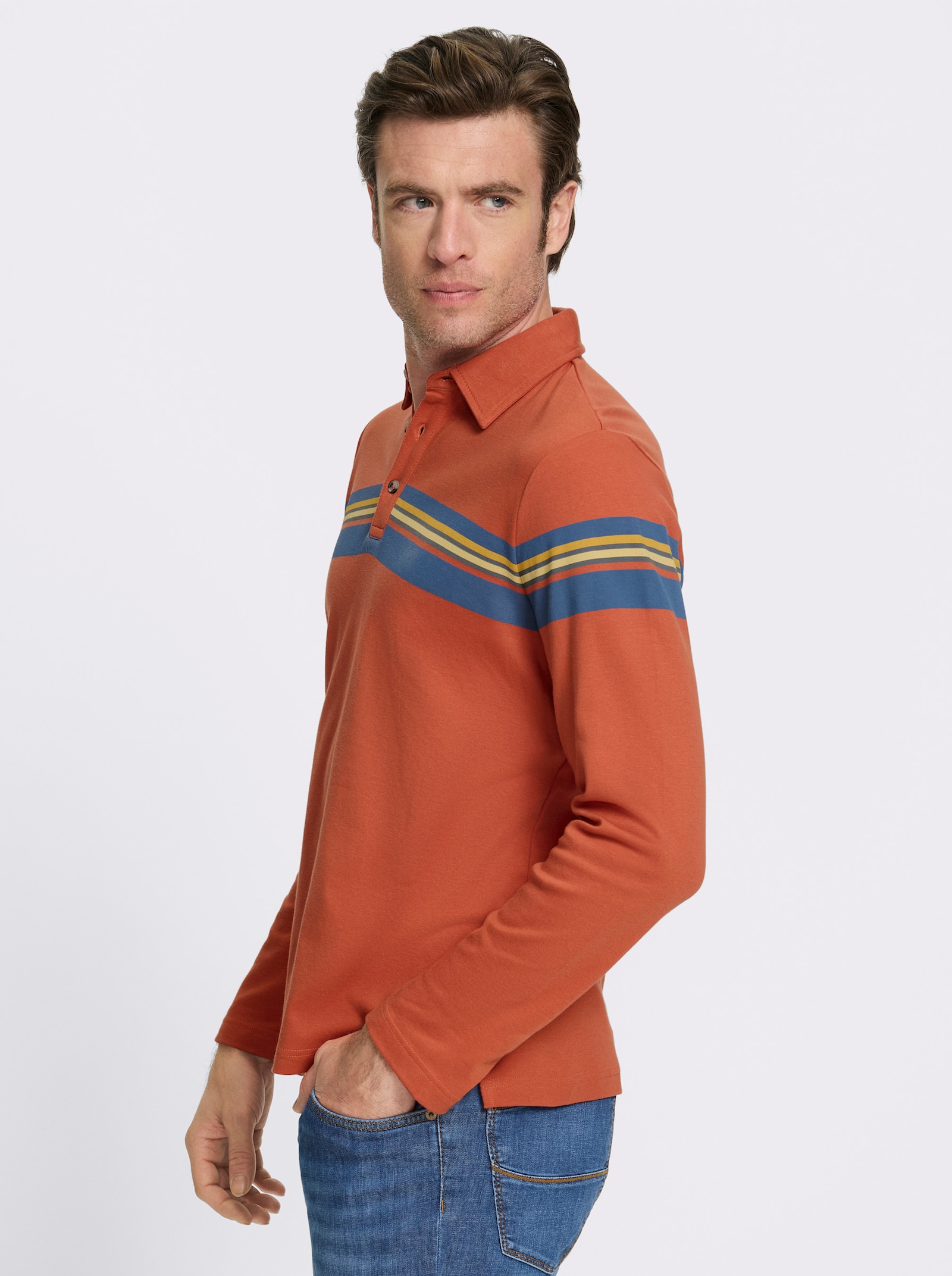 Catamaran Langarm-Poloshirt - terra-bedruckt