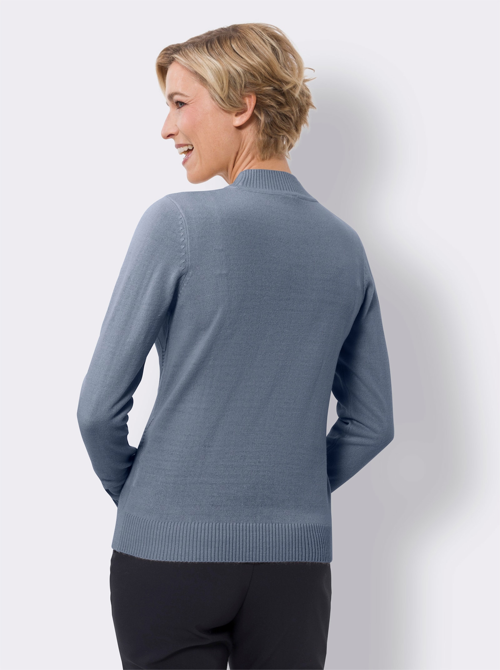 Pullover met opstaande kraag en gebreid ruitpatroon - duivenblauw