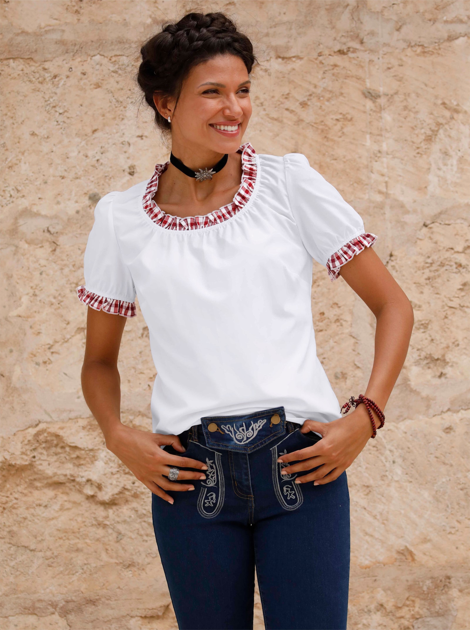 Folkloreblouse met ruches - wit