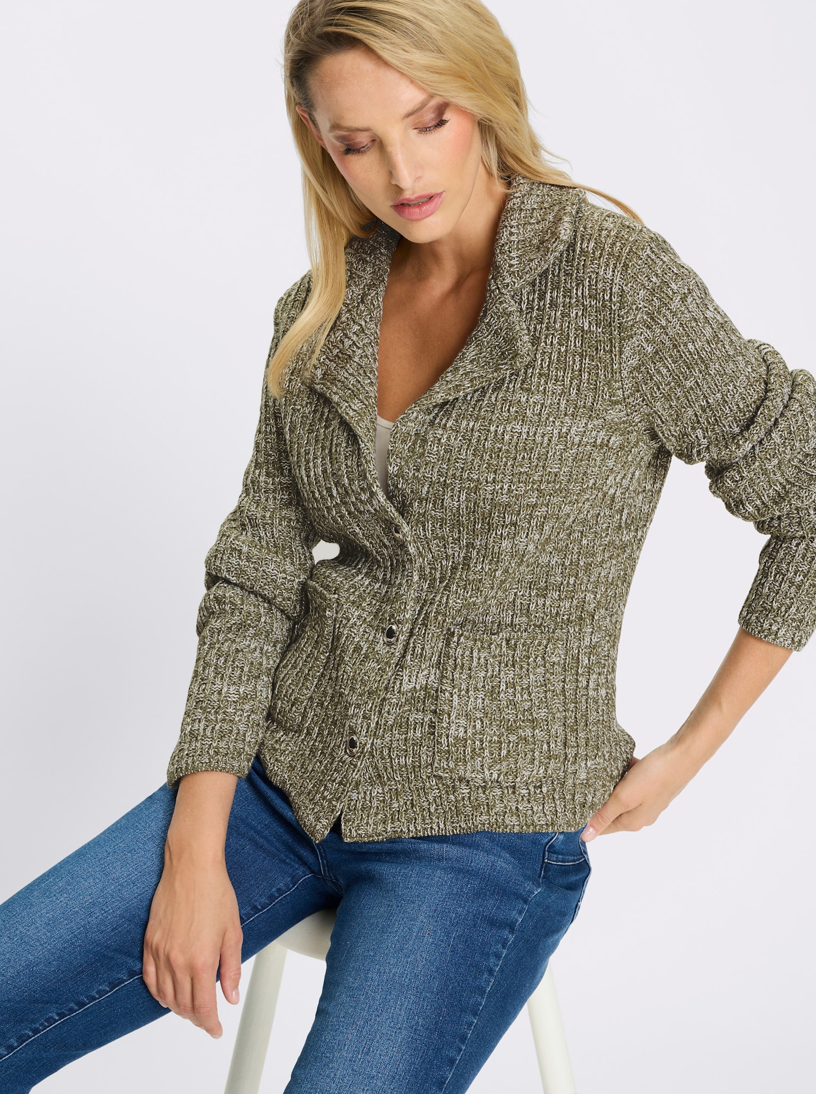 heine Strickjacke mit Effektgarn - khaki-meliert