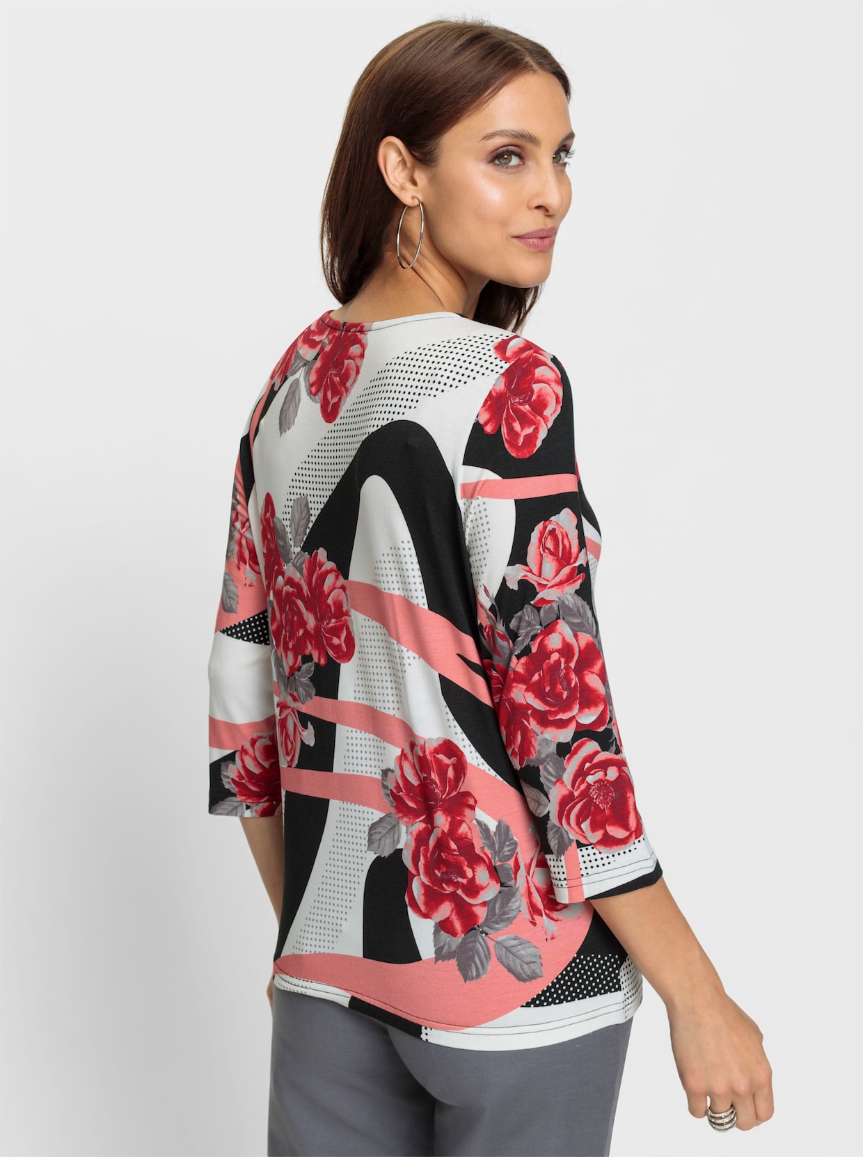 Shirt met 3/4-mouw - rood/zwart geprint
