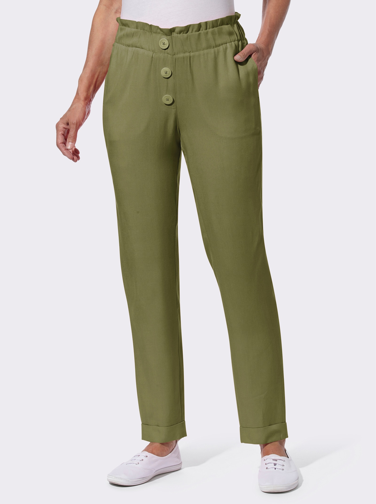 Comfortbroek met vaste pijpomslag - olijf