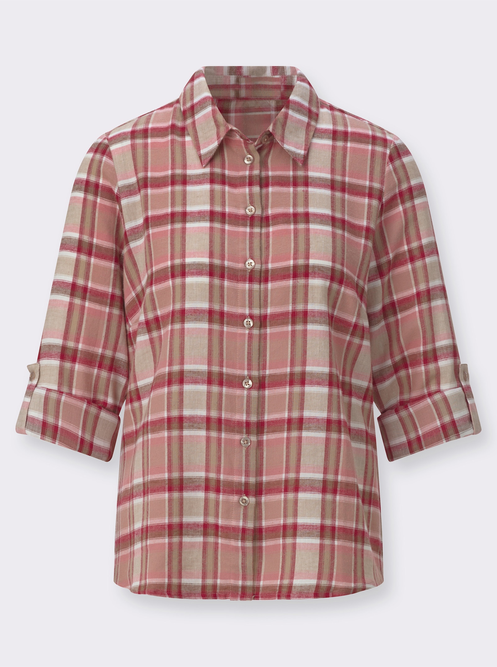 Flanellbluse im gewebten Karomuster - sesam-rosenholz-kariert