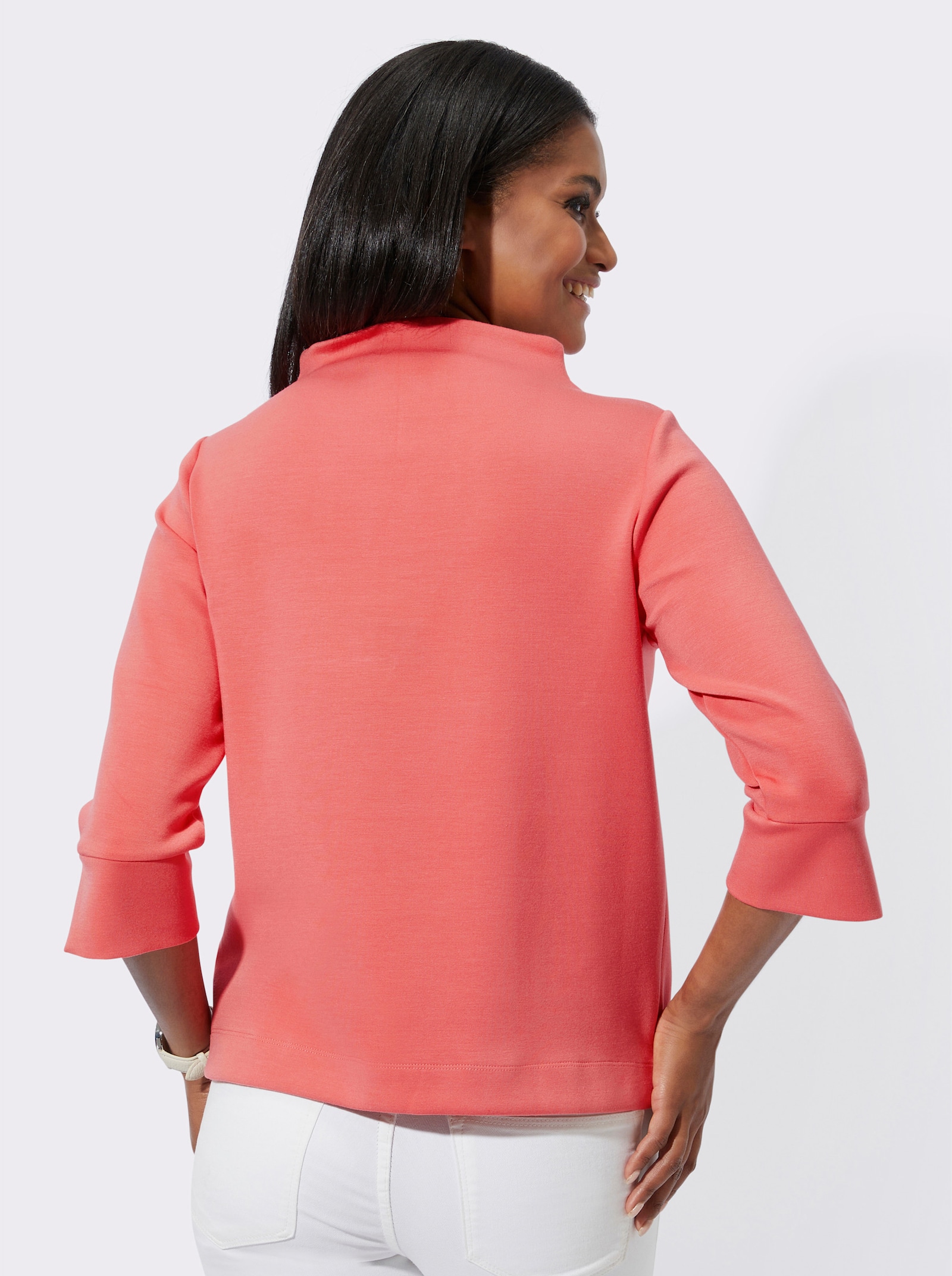 Stehkragenshirt mit 3/4-Ärmeln - koralle