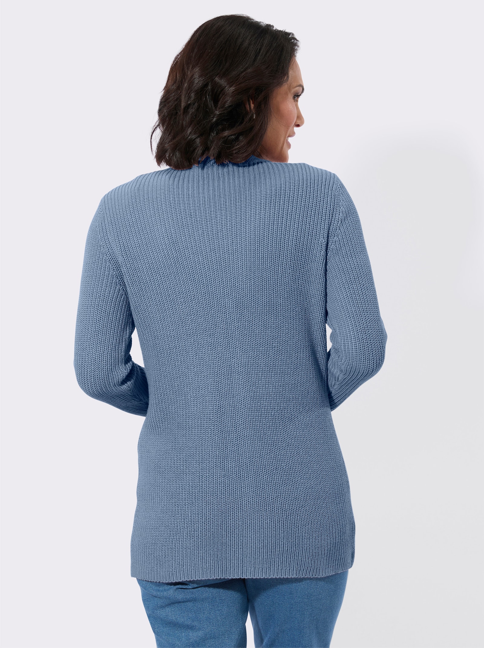 Longstrickjacke mit feiner Rippstruktur - bleu