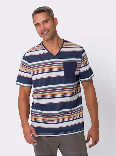 Schlafanzug-Shirt - nachtblau-weiß-gestreift