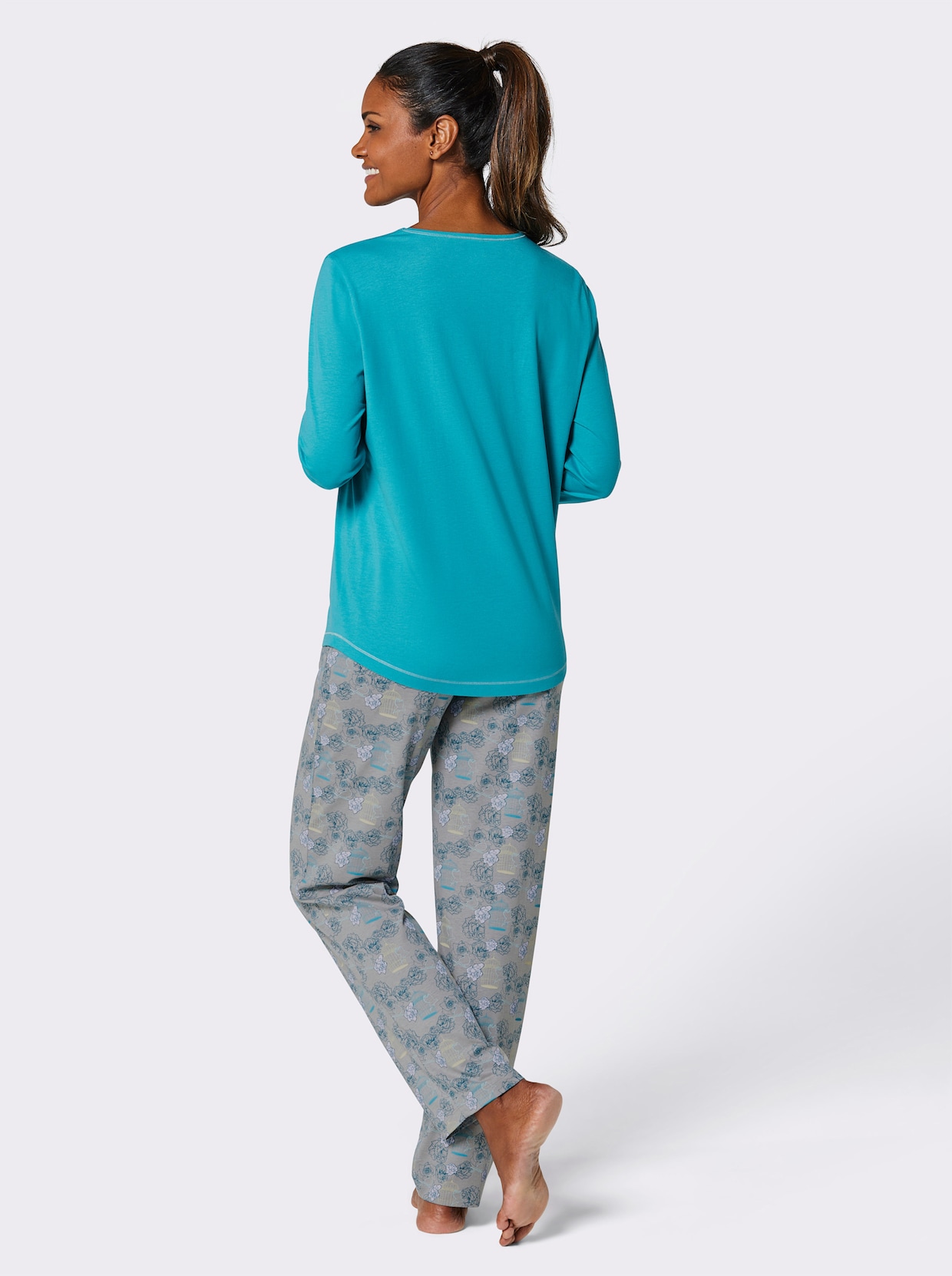 wäschepur Pyjama - turquoise/steengrijs bedrukt