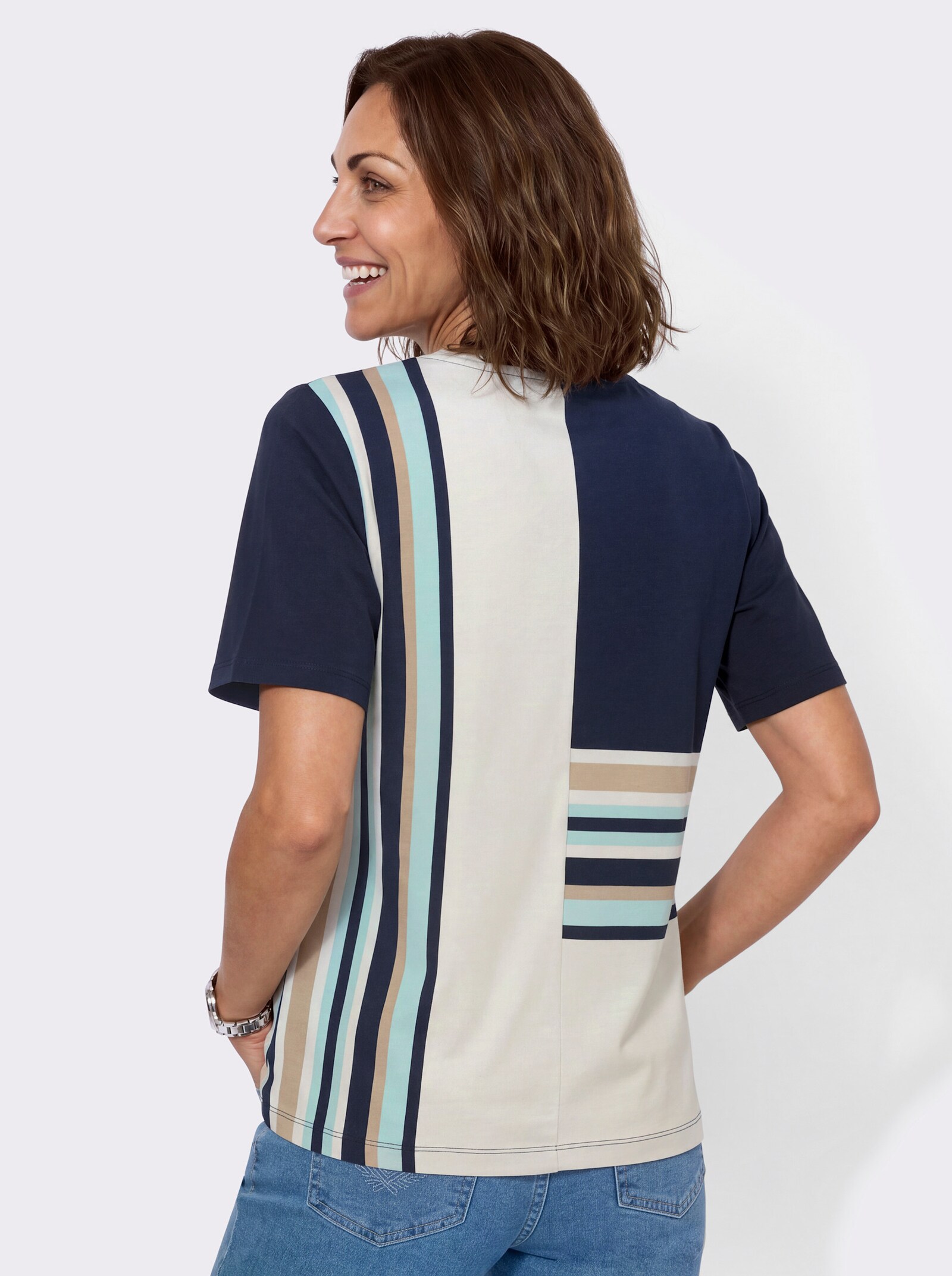 Rundhalsshirt im Grafikmuster - marine-mint-gemustert