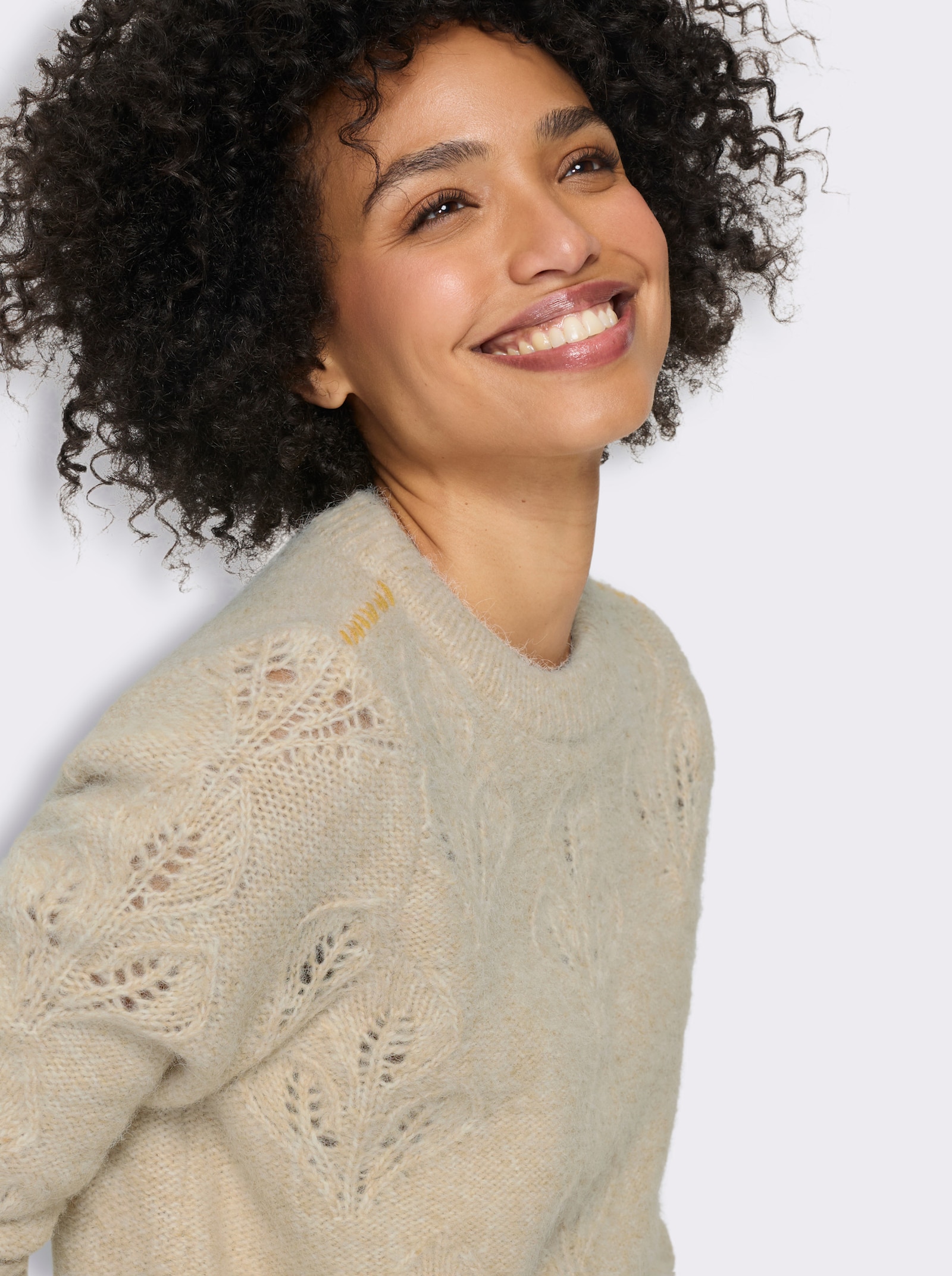 heine Ajourpullover mit Effektgarn - champagner