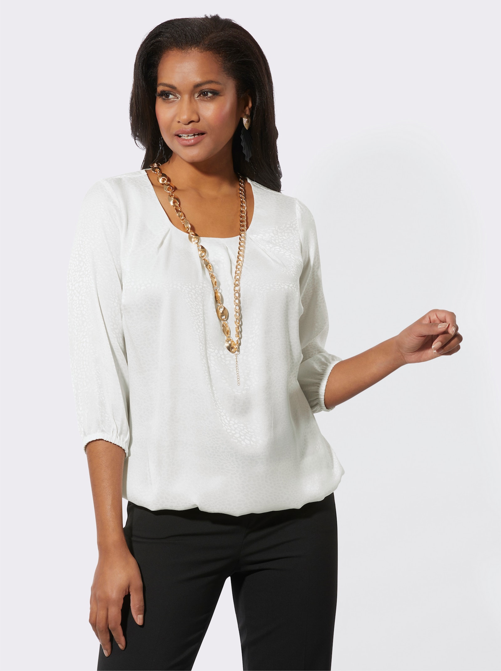 Schlupf-Bluse im Jacquard-Dessin - champagner