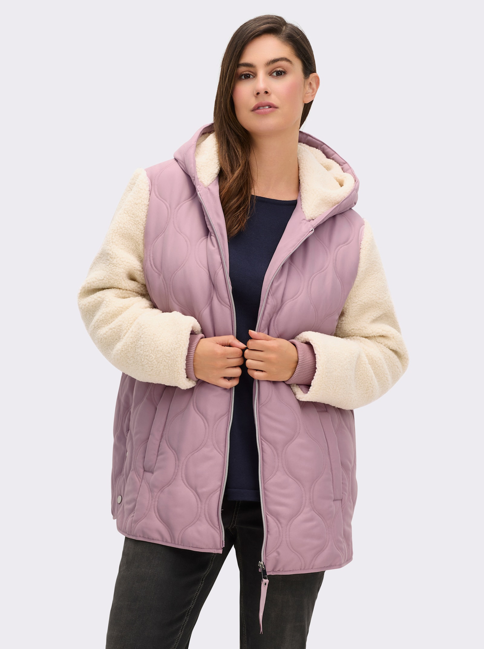 sheego Kapuzenjacke im Material-Mix - mauve