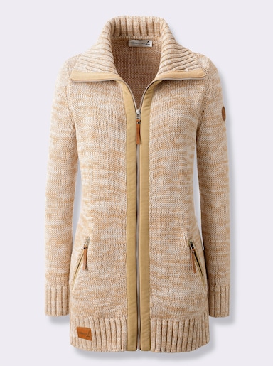 Longstrickjacke - camel-ecru-meliert