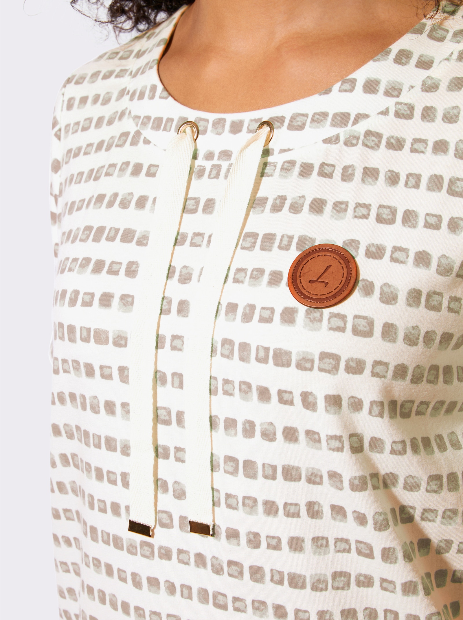 Print-Shirt mit Bindebändern am Ausschnitt - beige-ecru-bedruckt
