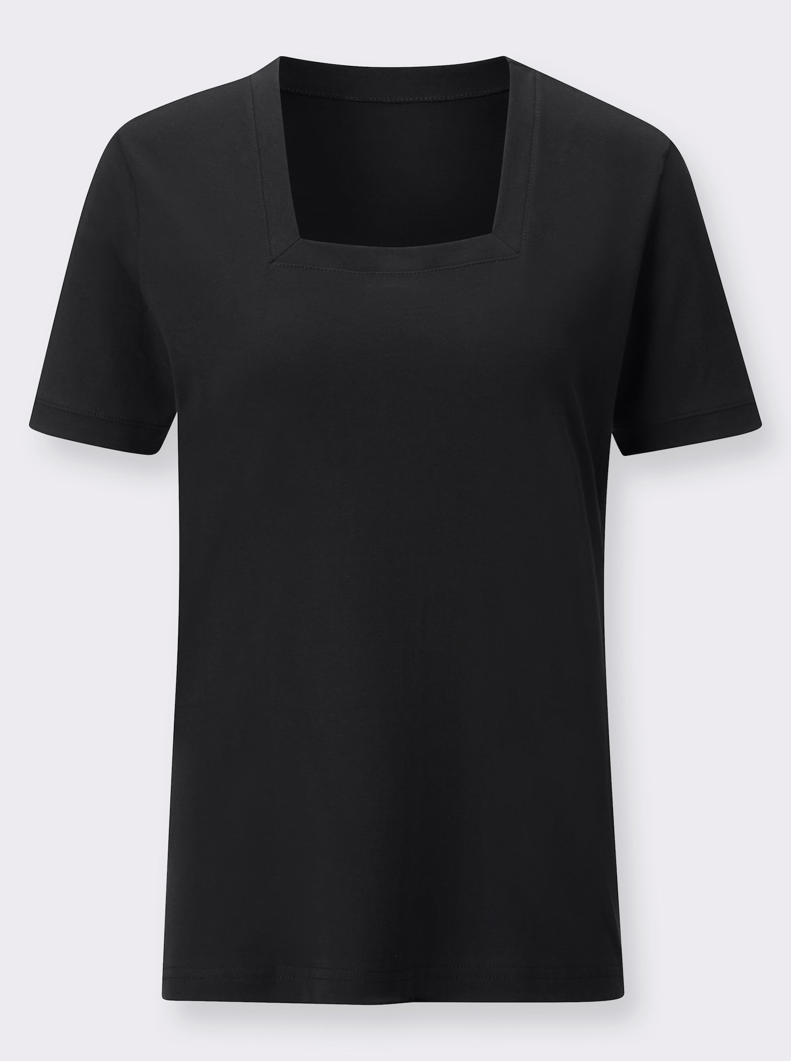 Kurzarmshirt mit Karree-Ausschnitt - schwarz