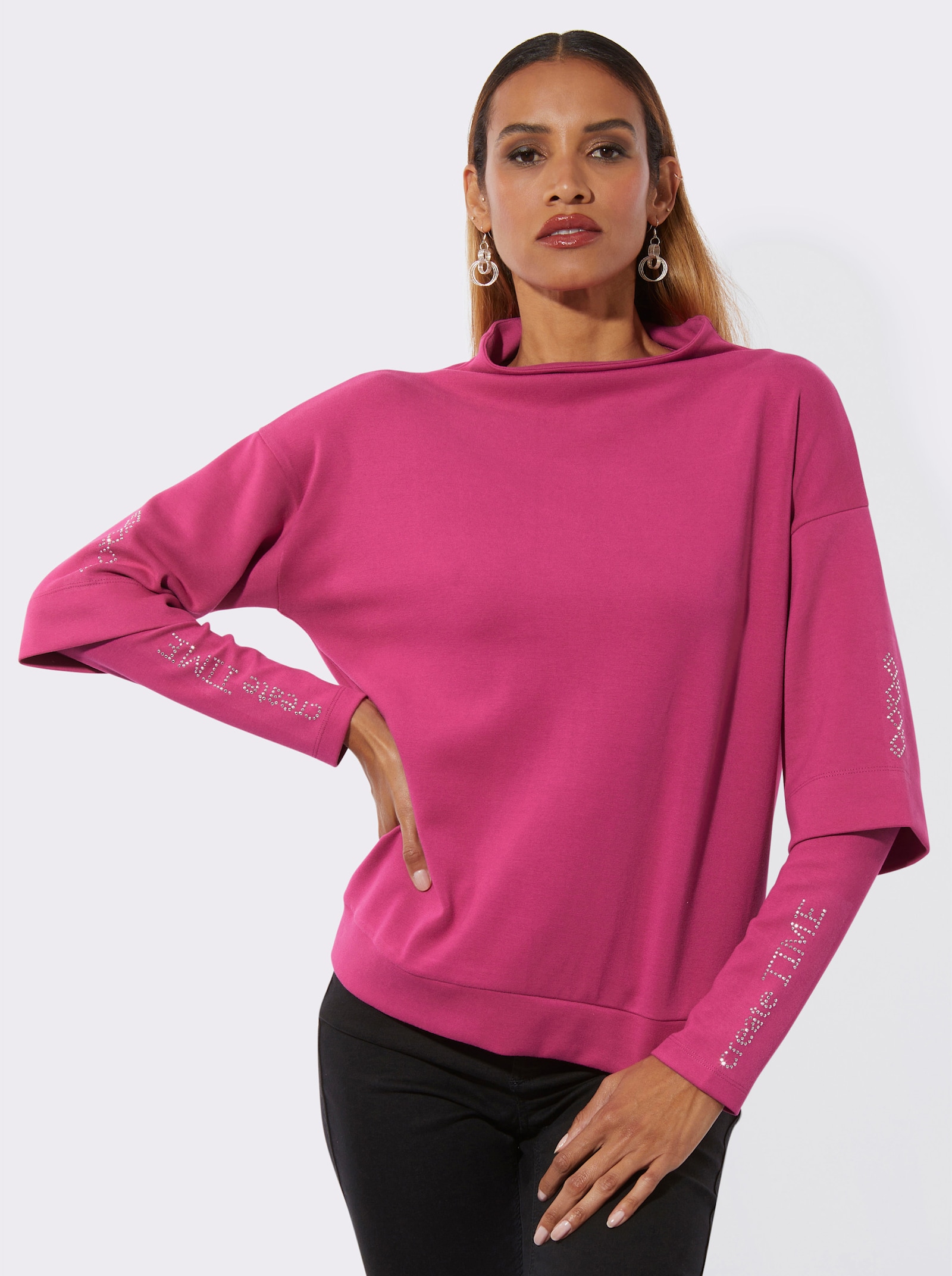 Sweatshirt im softweichen Material-Mix - fuchsia