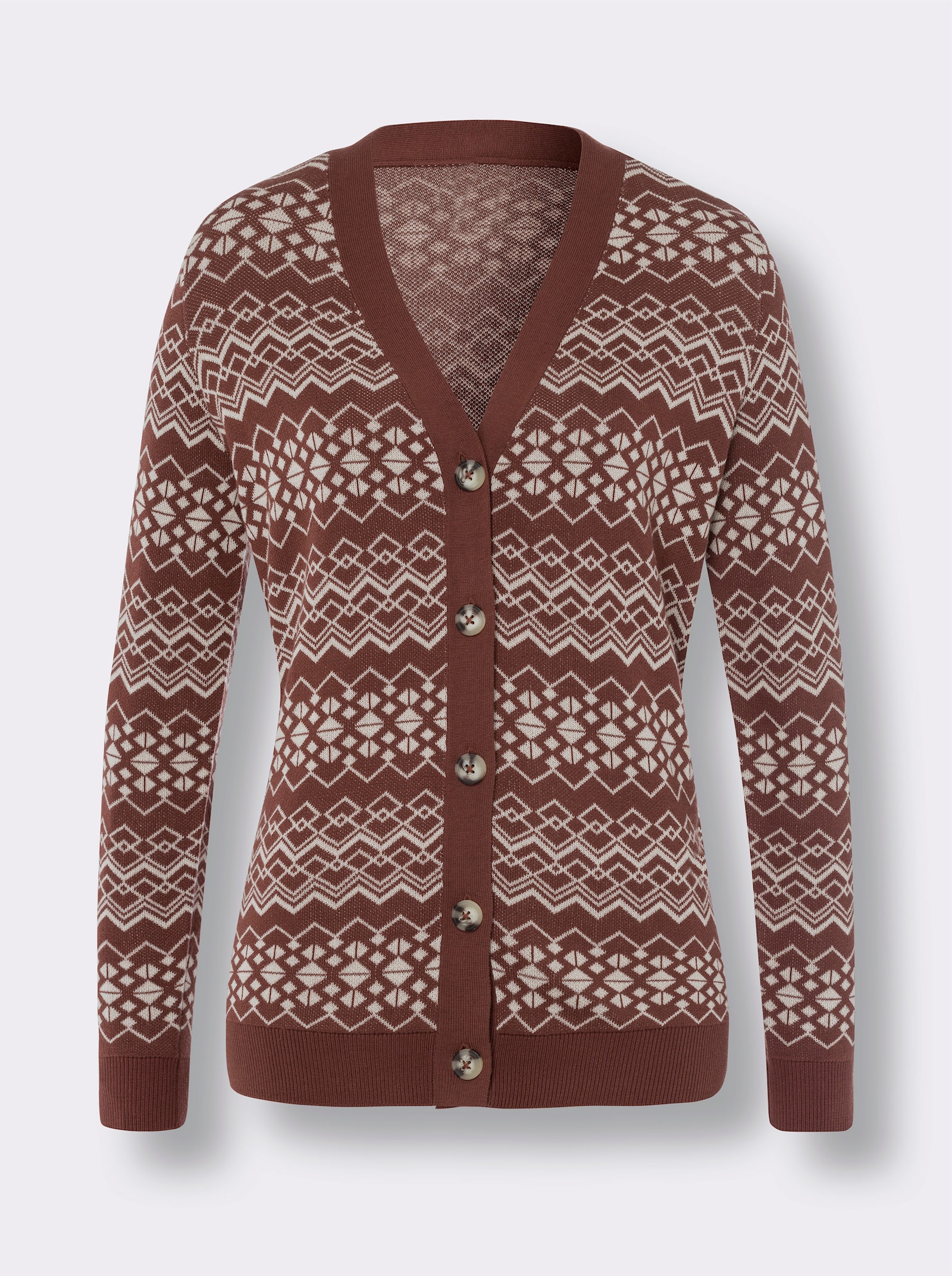 Vest van jacquard in streepjeslook - roodbruin/champagne gedessineerd