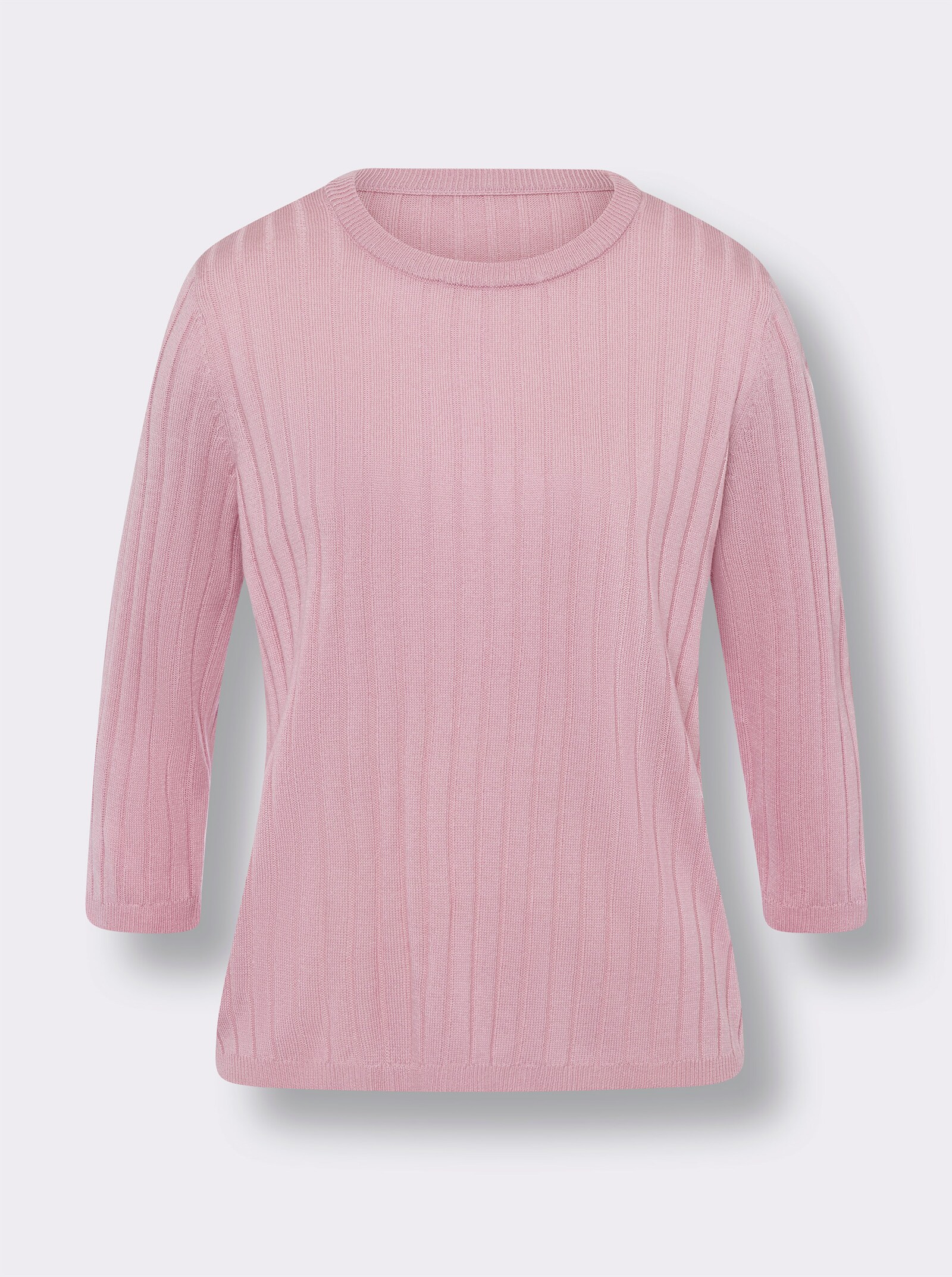 Pullover met 3/4-mouwen en ribpatroon rondom - roze