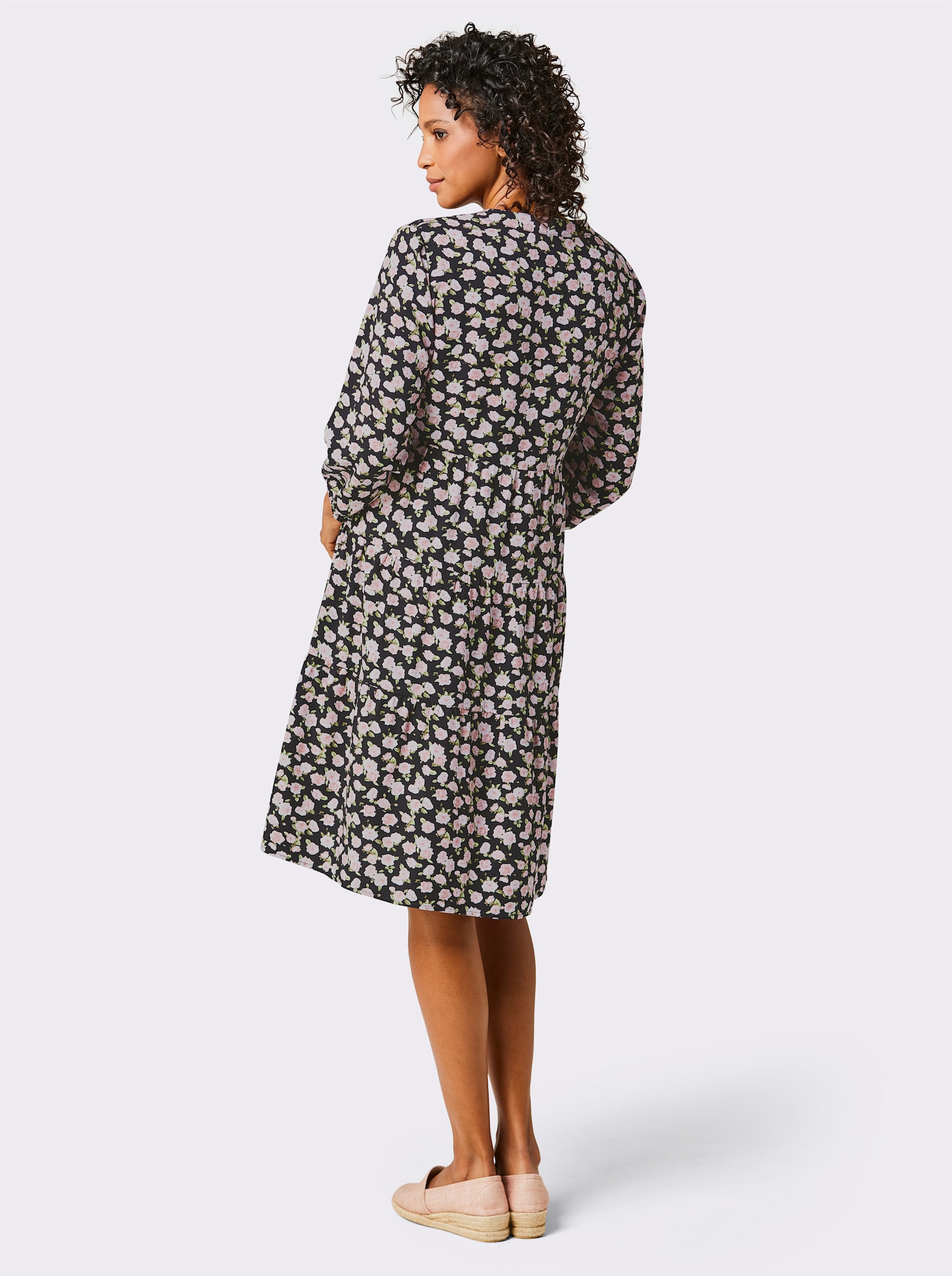 CREATION L PREMIUM A-Linien-Kleid im brillanten Digitaldruck - schwarz-hellrosé-bedruckt