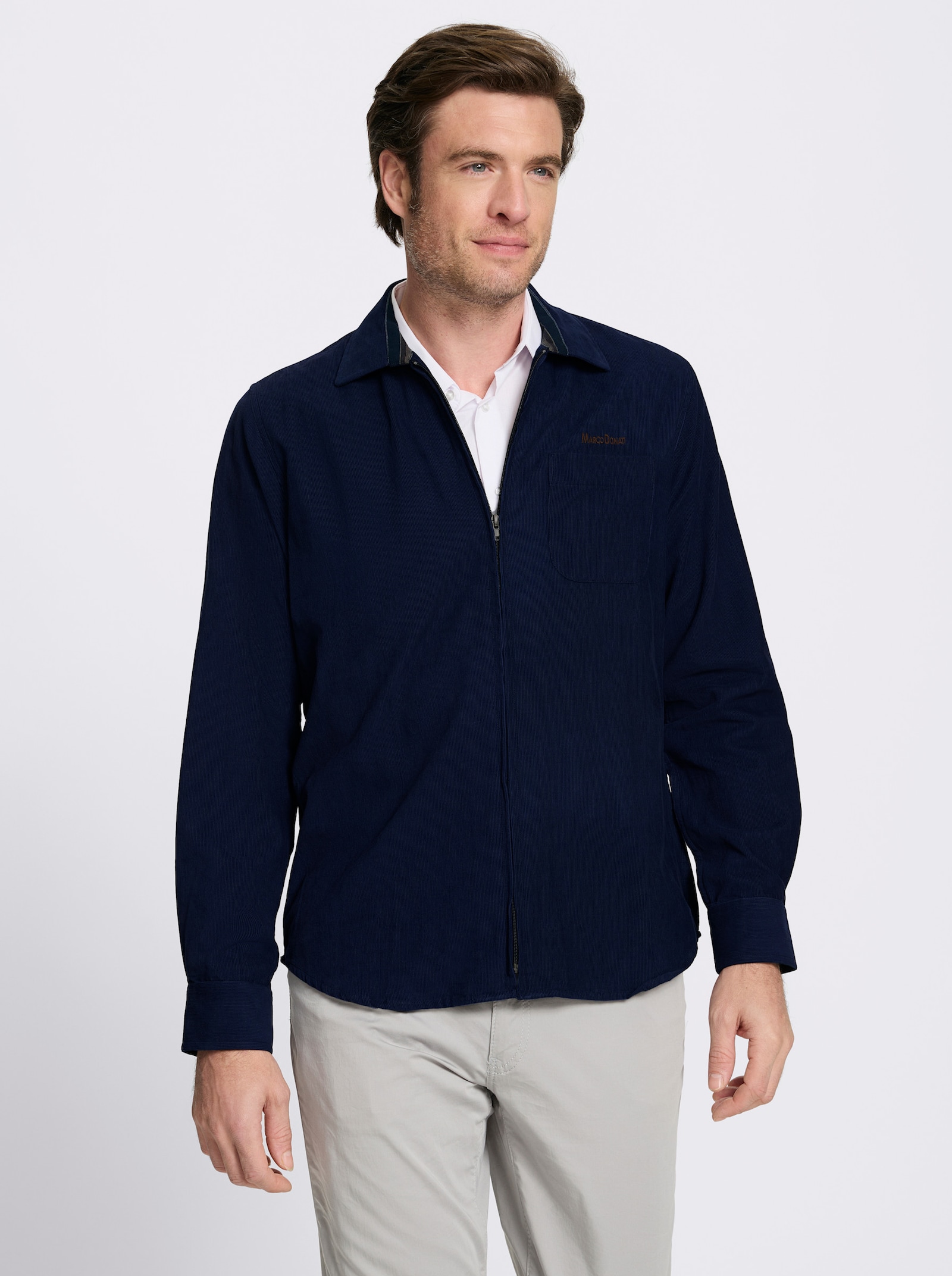 Marco Donati Langarmhemd in Microcord-Qualität - marine