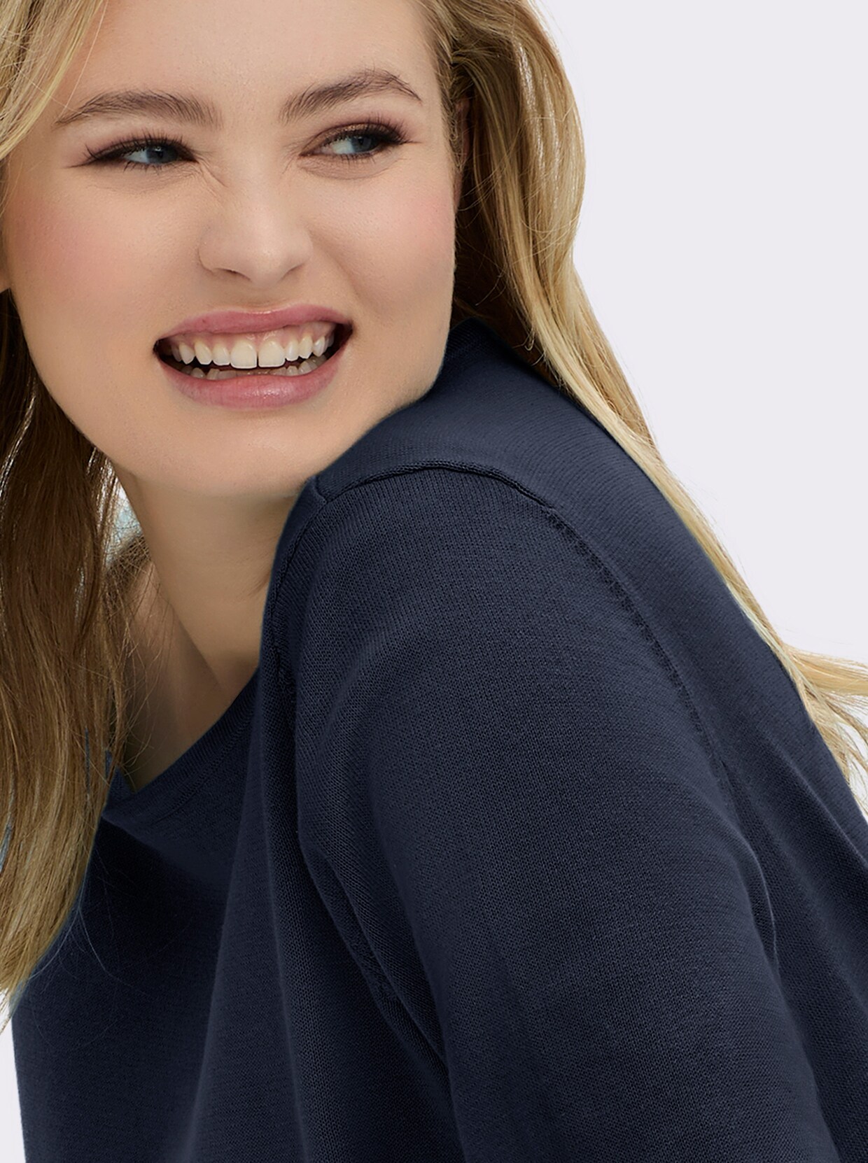 Baumwollpullover mit überlappendem Saum - marine