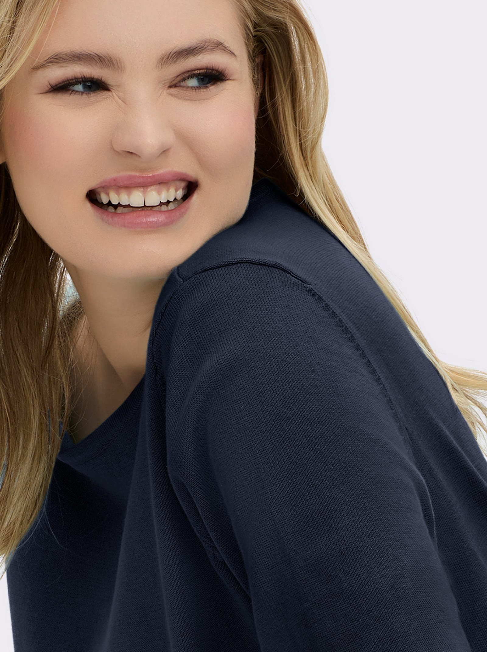 Baumwollpullover mit überlappendem Saum - marine